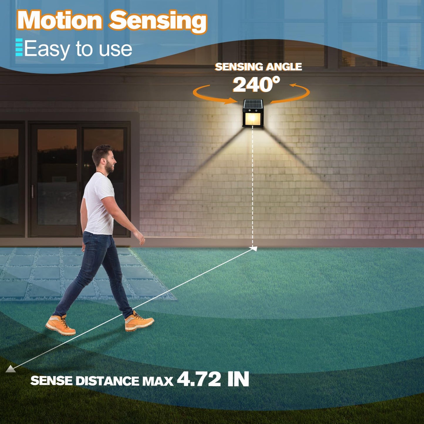 Baiston Outdoor Solar Wall Lights: Solar Fence Lights, 3000K with Motion Sensor, IP65 Waterproof, Wireless Lamps for Garden, Patio, Terrace, Entrance 2 Packs