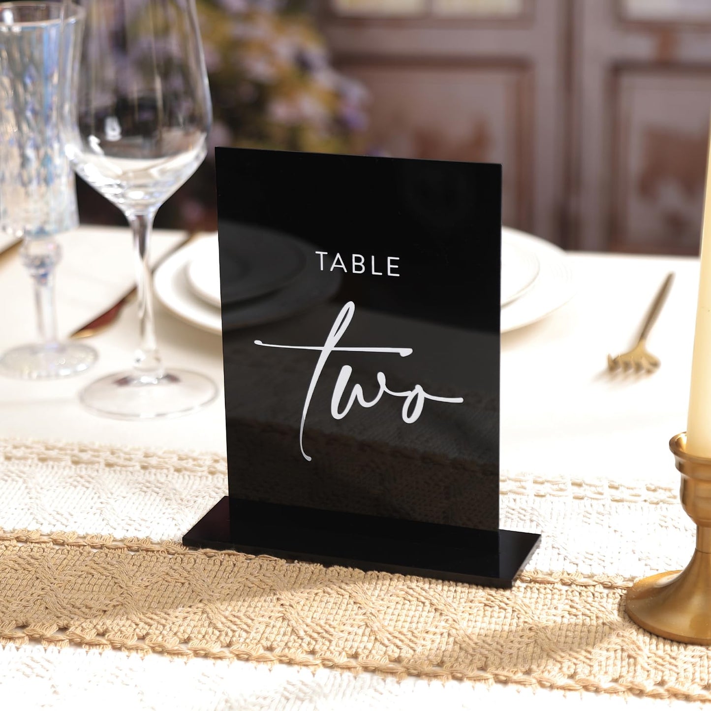 UNIQOOO Black Wedding Double Sided Table Numbers with Stands 1-20 set, 5x7'' Acrylic Signs with Holders and Printed Calligraphy, Seat Display Wedding Decor Perfect for Centerpiece, Reception