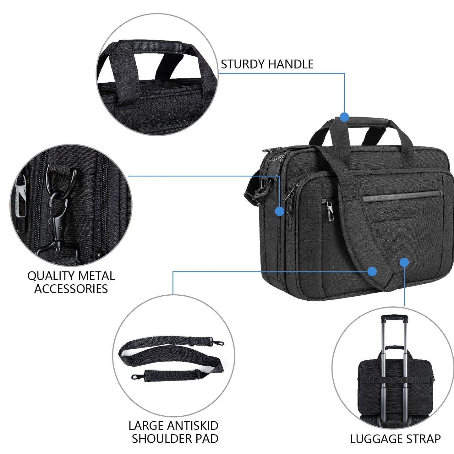 VANKEAN Laptop Briefcase Premium Laptop Case Fits Up to 17.3 Inch Business Shoulder Bag Laptop Expandable Water-Repellent