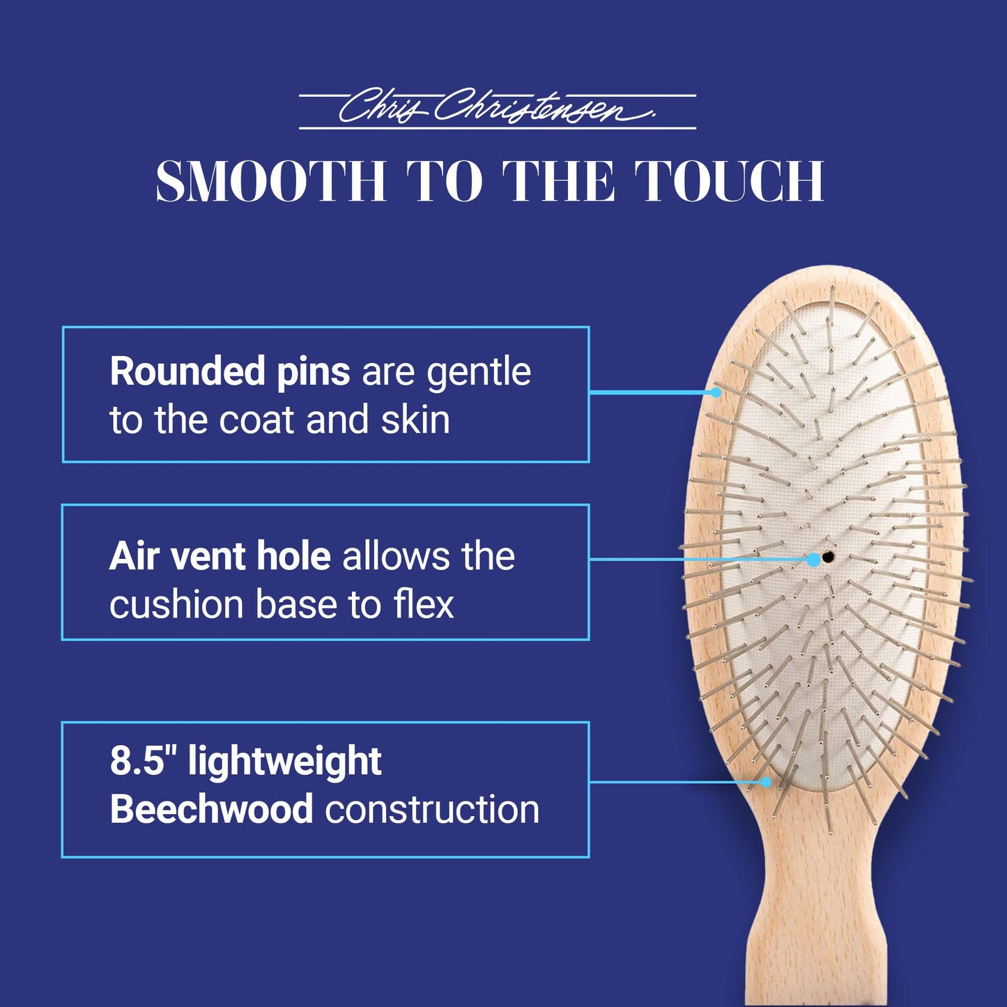 Chris Christensen 20 mm Oval Pin Dog Brush, Original Series, Groom Like a Professional, Stainless Steel Pins, Lightweight Beech Wood Body, Ground and Polished Tips