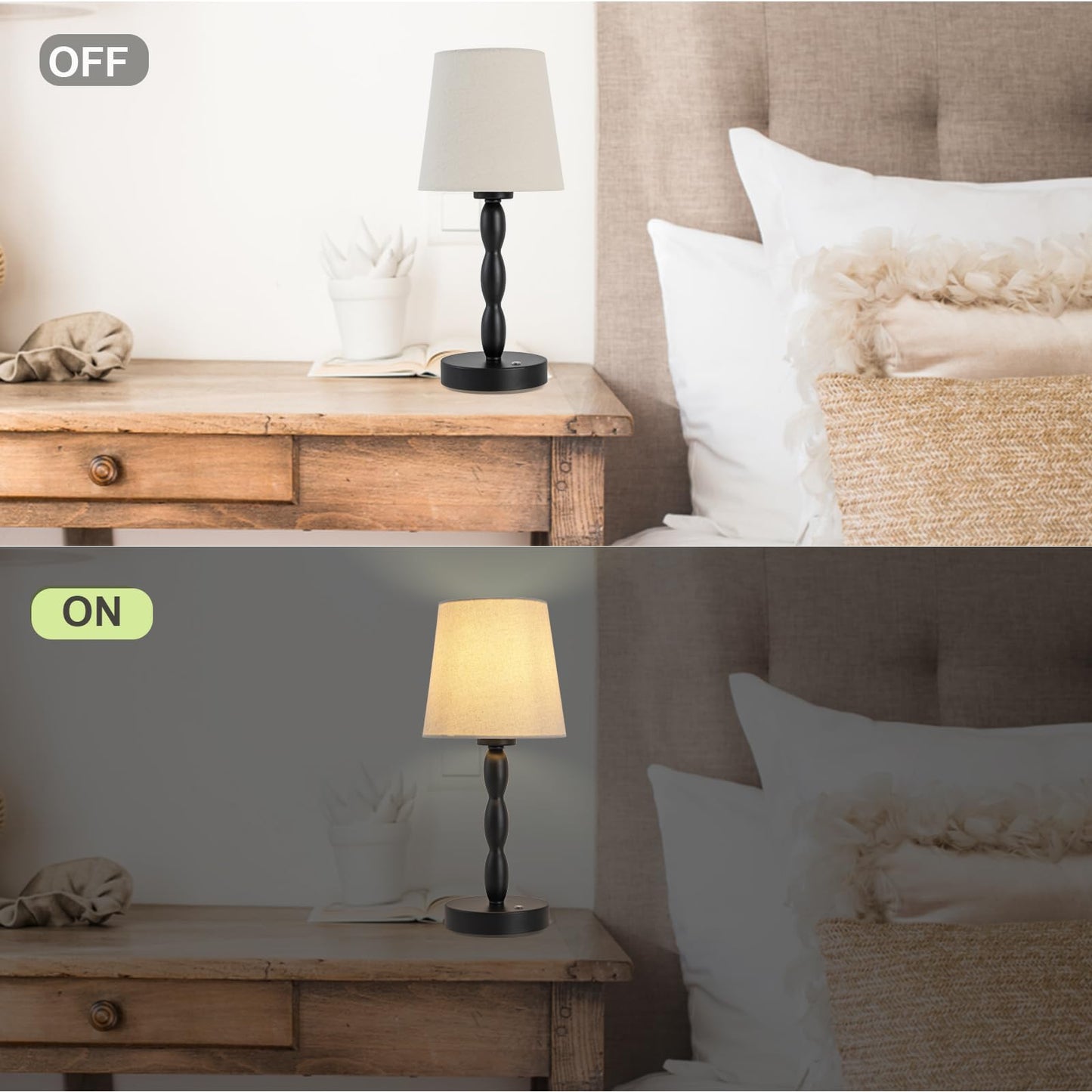 CASTLELIFE Portable Cordless Table Lamp,Touch Desk Lamp Rechargeable Battery Powered, 3-Level Brightness Stepless Dimmable Bedside Night Lamp,for Bedroom/Restaurant/Bars/Outdoor, Bulb Included,Black