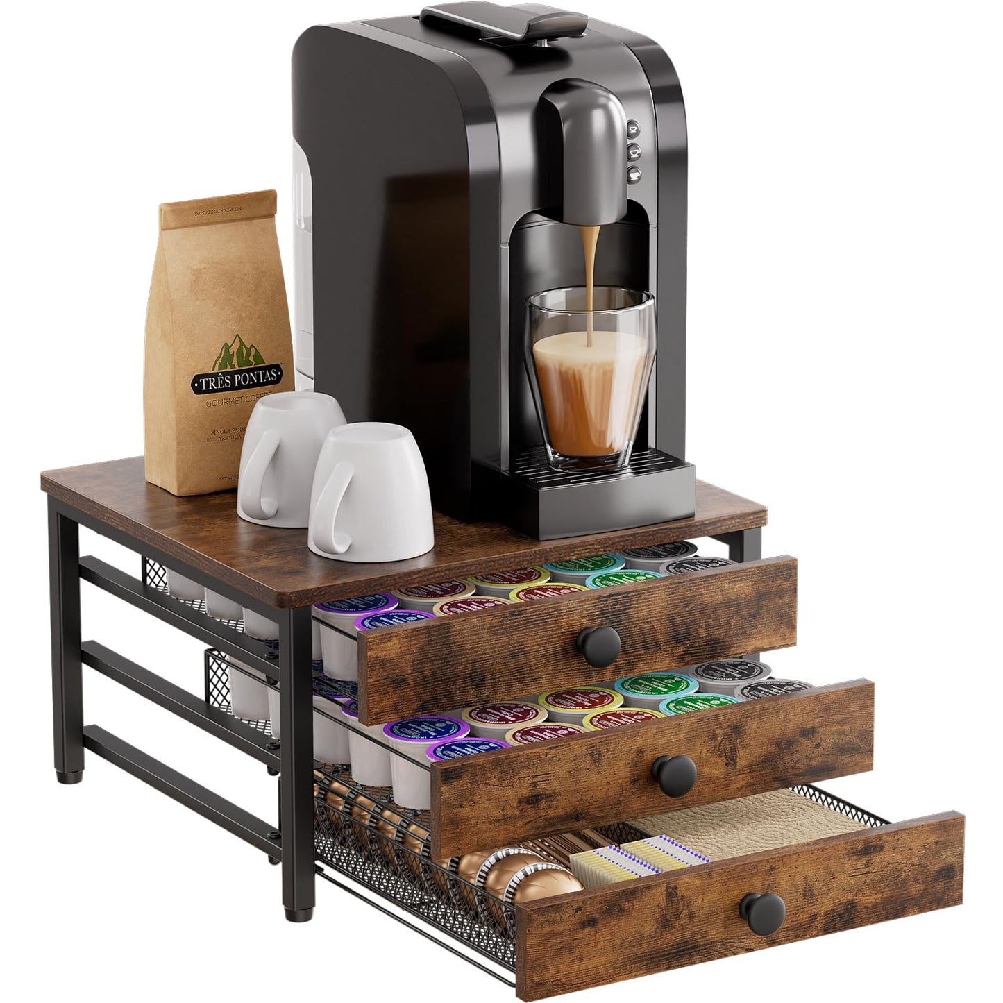 Plaviya Coffee Pod Holder for Counter, 3 Tier Coffee Bar Organizer for K Cup Capsules, 60 Capacity Pods Storage Organizer Cups Capsule with Sliding Baskets for Coffe Bar, Kitchen