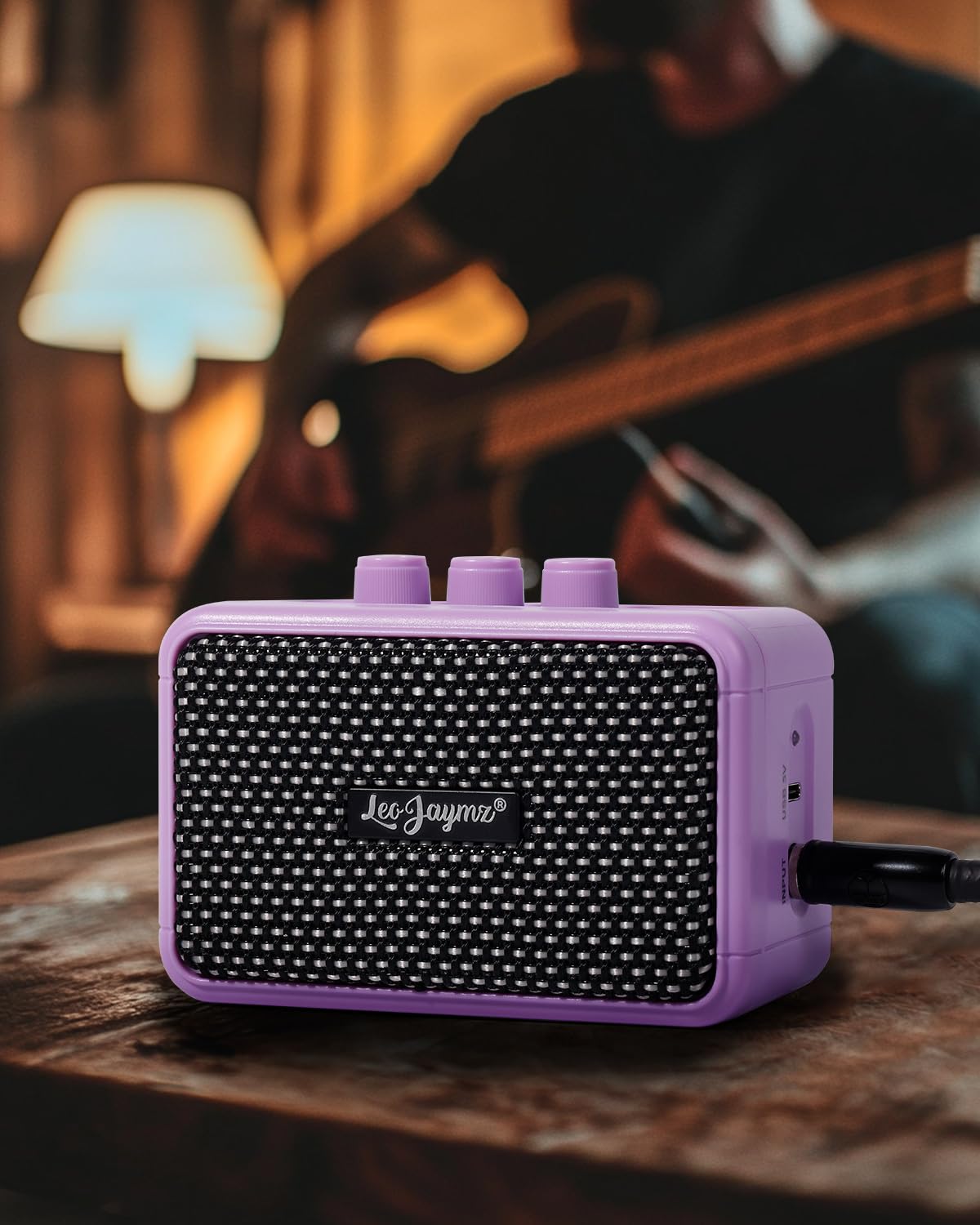 Leo Jaymz Mini Guitar Amplifier - 5W Dual Speaker BT Wireless Guitar Amp， Rechargeable Battery, Clean/Overdrive Modes, Headphone Jack,Ideal for Practice & Performance (Purple)