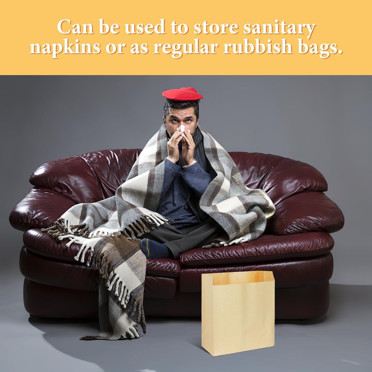 300 Pcs Waxed Kraft Feminine Hygiene Liner Bag, Business Restroom Bathroom Personal Dispensers 7.5 x 10" Waste Receptacle Paper Liners, Sanitary Napkin Disposal Bags, Kraft Bag