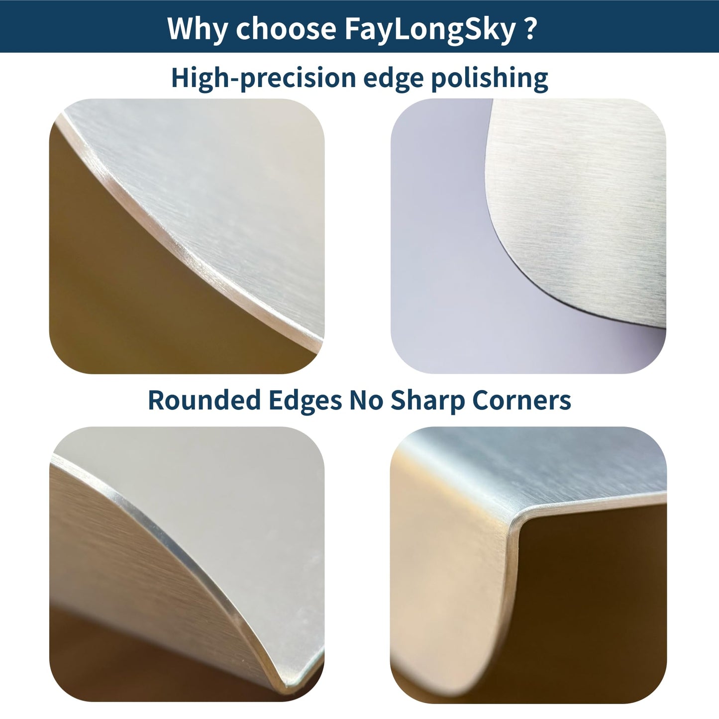 FayLongSky 304 Stainless Steel Cutting Board with Lip, Rounded Edges No Sharp Corners, with 2 Pcs Non-Slip Mats, for Kitchen, Meat, Vegetables, Fruits, Kneading, Bread & Baking (15.7" L x 11.8" W)