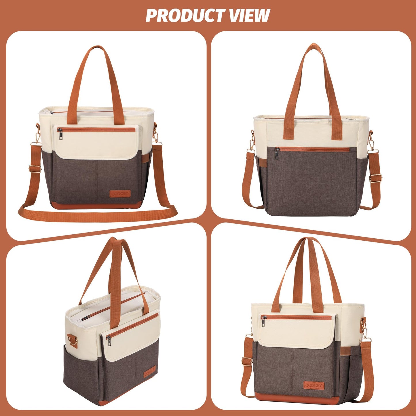 Codcey Lunch Box Reusable Lunch Bag Women, Leakproof Insulated Lunch Cooler Bag for Women, Large Lunch Tote Bags Adults(Brown,16.2L)