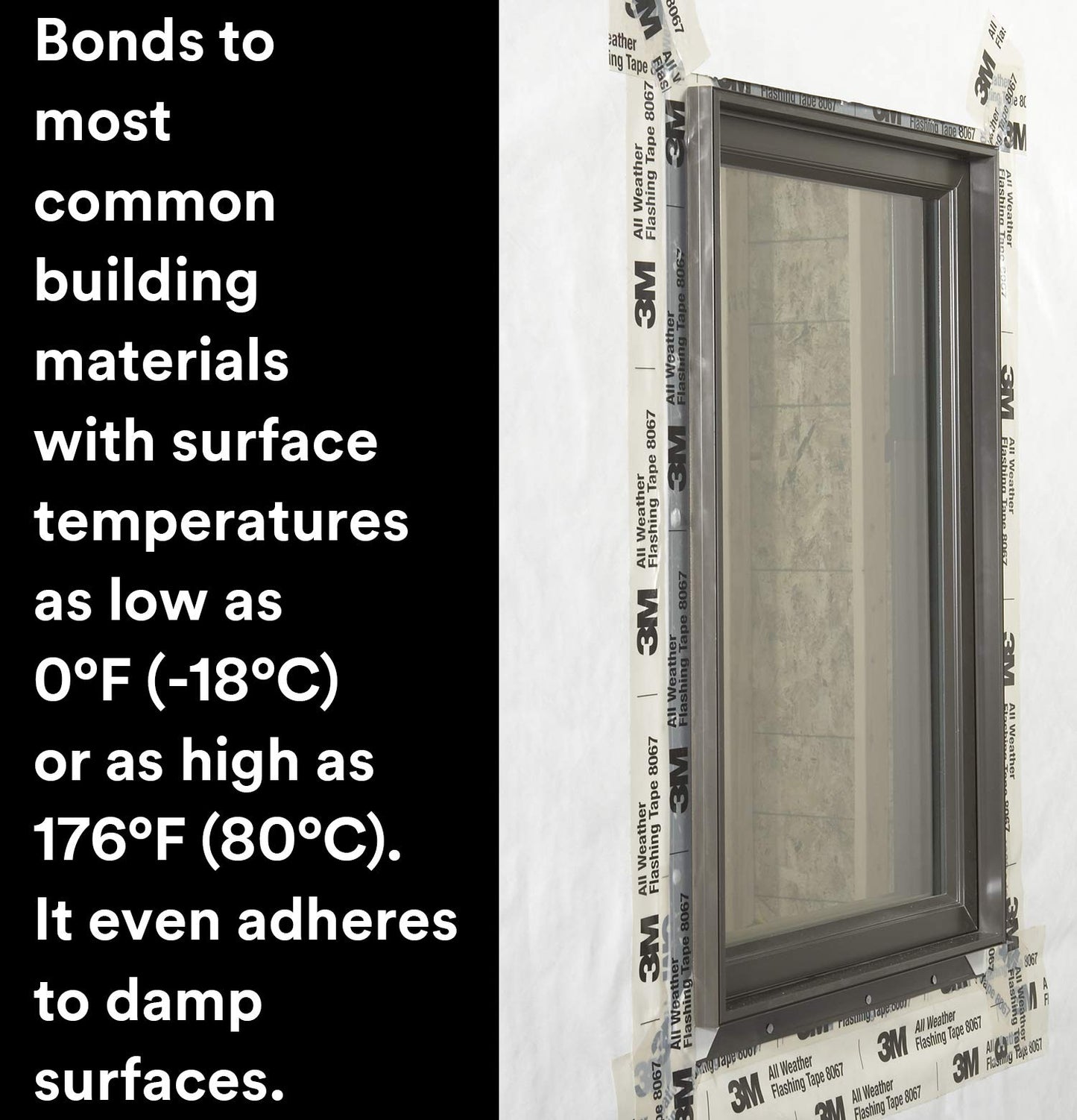 3M Flashing Tape 8067 - 2 in x 75 ft - Waterproof - Adhesive Backed - All Weather - Seal Doors, Windows, Openings in Wood Frame Construction