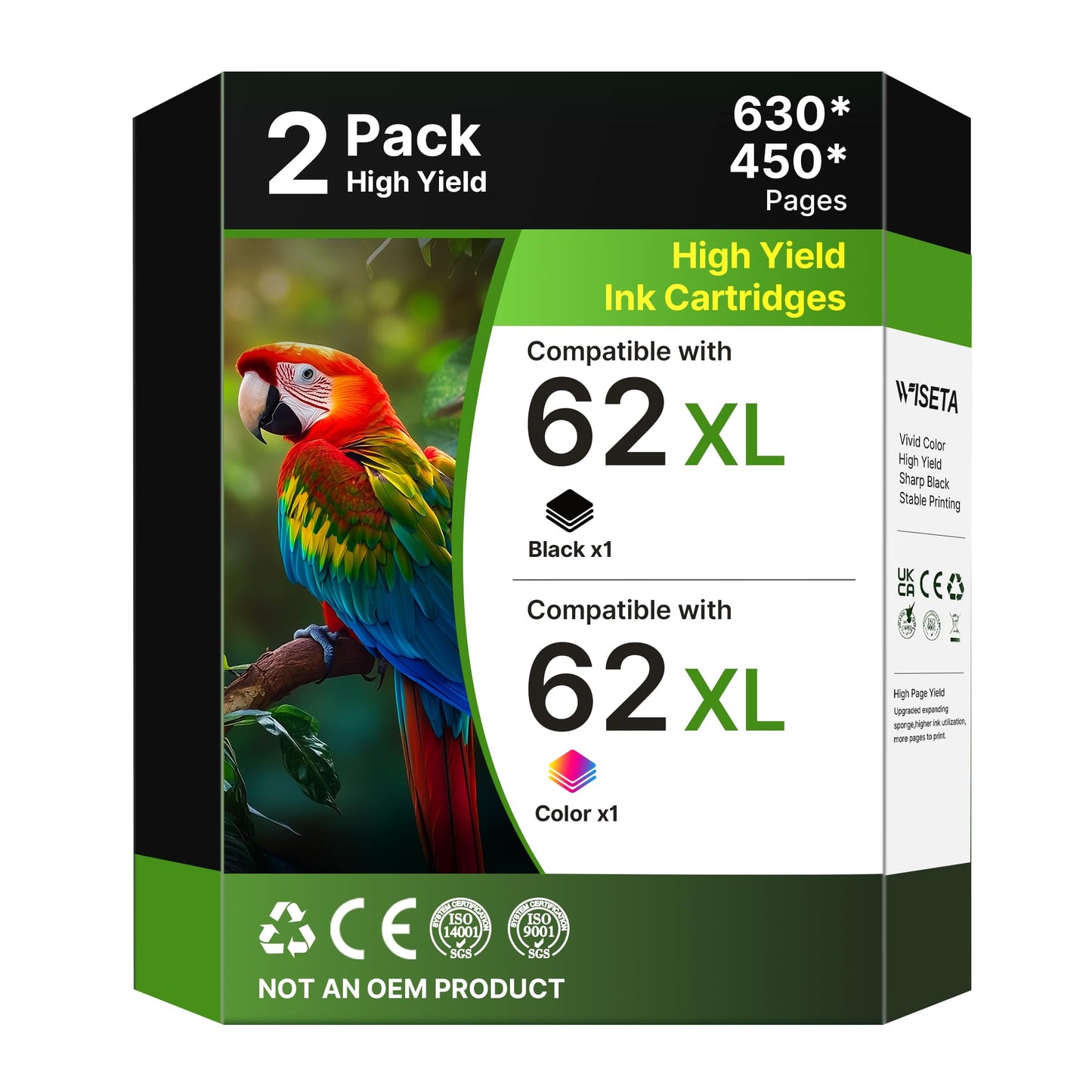 62 Ink Cartridges XL Black/Colour Combo Pack Replacement 62 62XL 62XL Compatible with OfficeJet 250 200 5740, Envy 5660 5540 7640 5640 7645 5549 Printer (1 Black,1 Tri-Color)