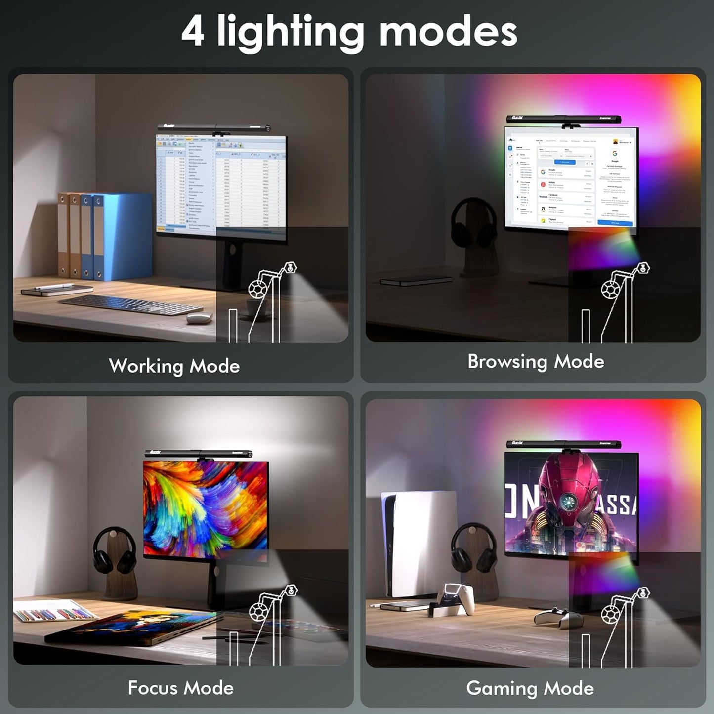 Quntis Monitor Light Bar 15.7'', Screen Light Bar for Eye Caring, LED Gaming Lamp with Touch Control, Dimmable No Screen Glare Computer Desk Lamp, e-Reading Lamp for Task Home Office