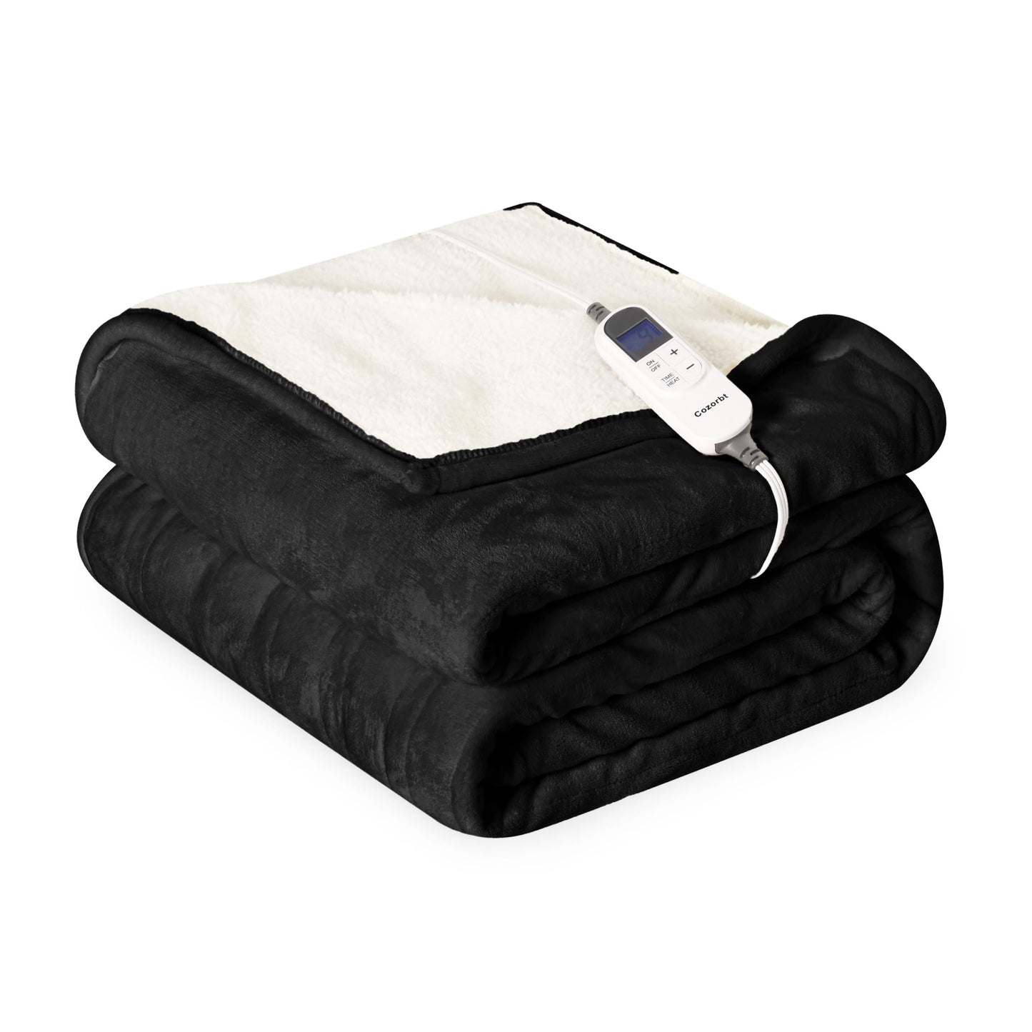 Cozorbt Heat Blanket 72”x84” Full Size,Soft Flannel & Sherpa Reversible Electric Blanket with 10 Heat Settings,12 Timer Setting and 8 Hours Auto-Shut Off,ETL Certified Machine Washable,Black
