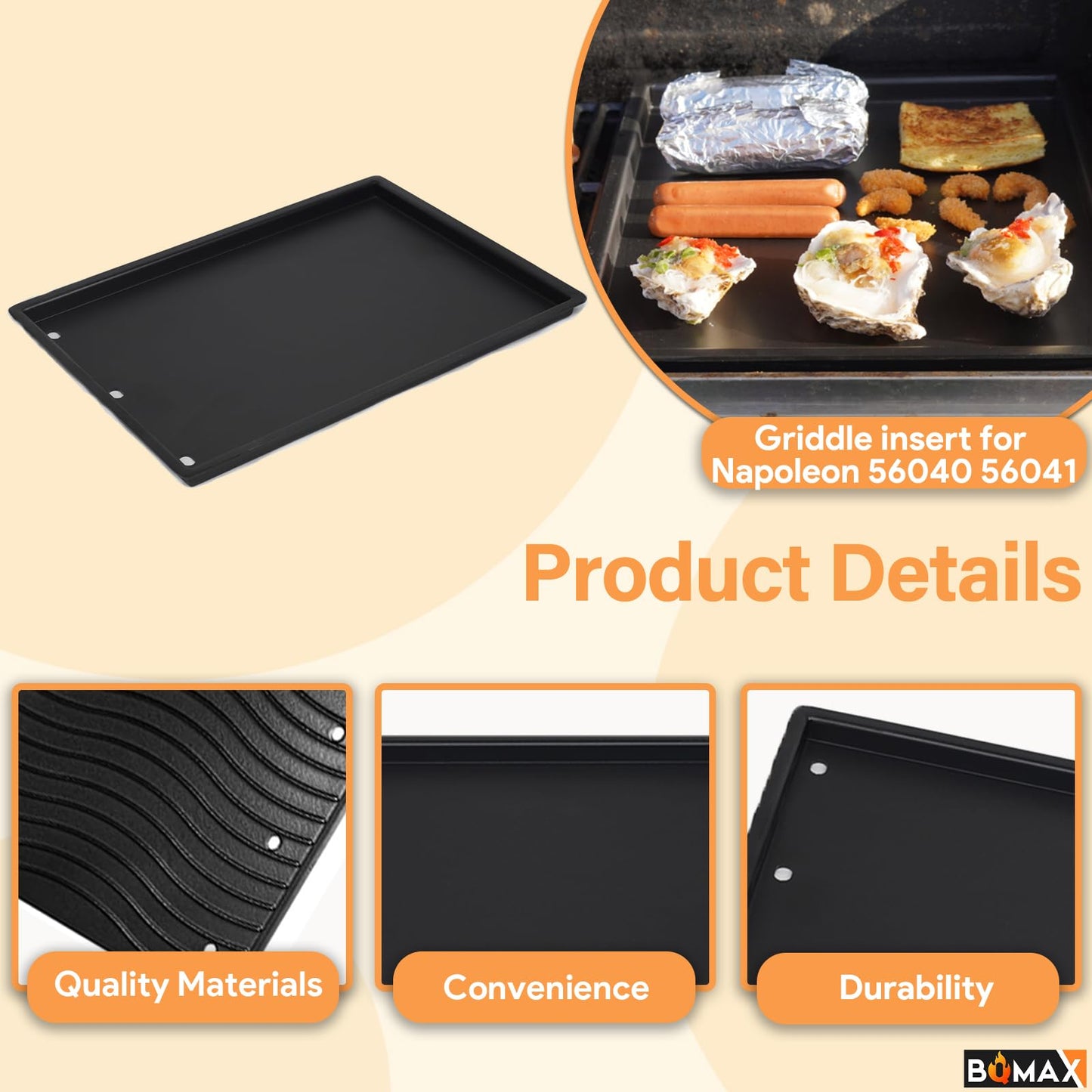 Reversible Griddle for Napoleon Prestige 500, PRO 500, LEX 485 LEX 730 Grill, Griddle Insert for Napoleon BBQ Accessories 56040 56041, Cast Iron Grill Insert Replacement Parts