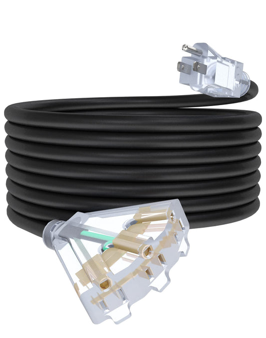 25Ft 12 Gauge Outdoor Extension Cord with 3-Outlets, Heavy Duty 12/3 Extension Cord with Lighted end, 15A 12AWG 1875W SJTW, ETL Listed - Great for Garage, Garden and Home, Black