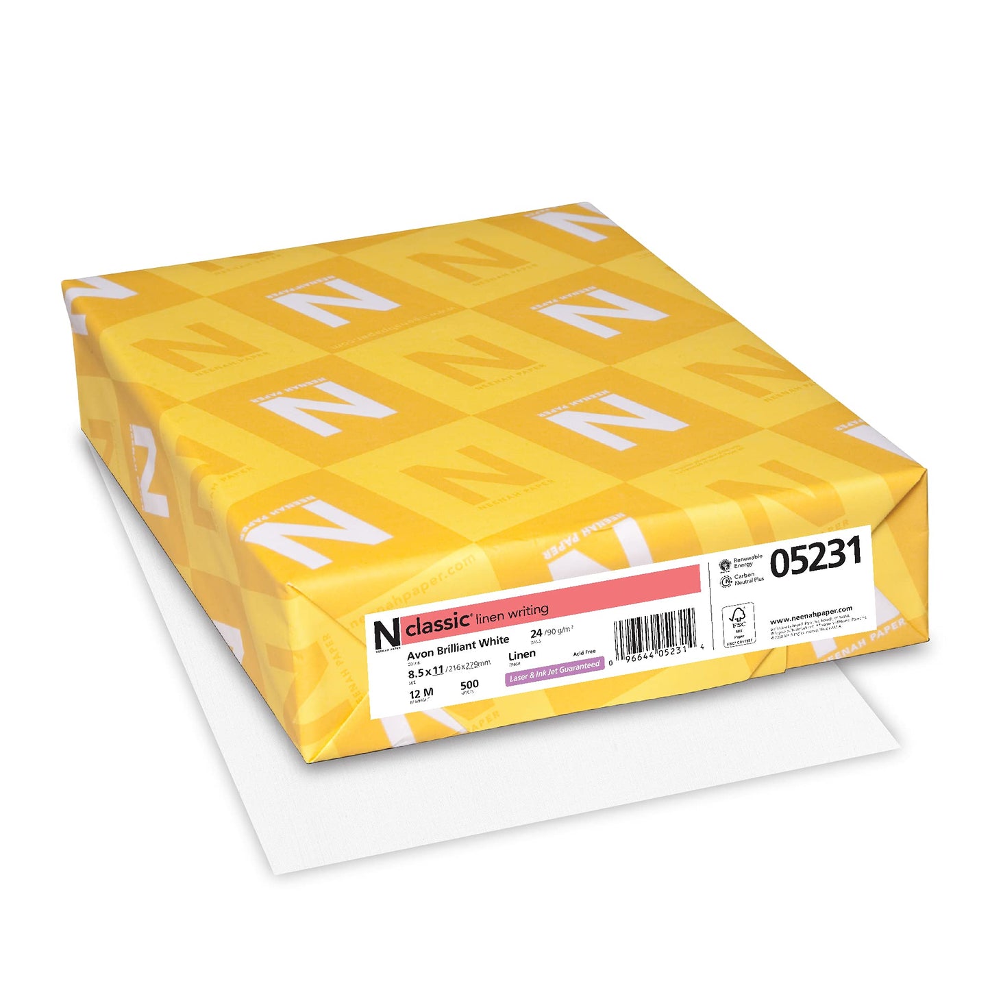 Neenah Classic Linen Premium Paper, 8.5 x 11, 24 lb/89 gsm, Avon Brilliant White, 97 Brightness, 500 Sheets (05231)