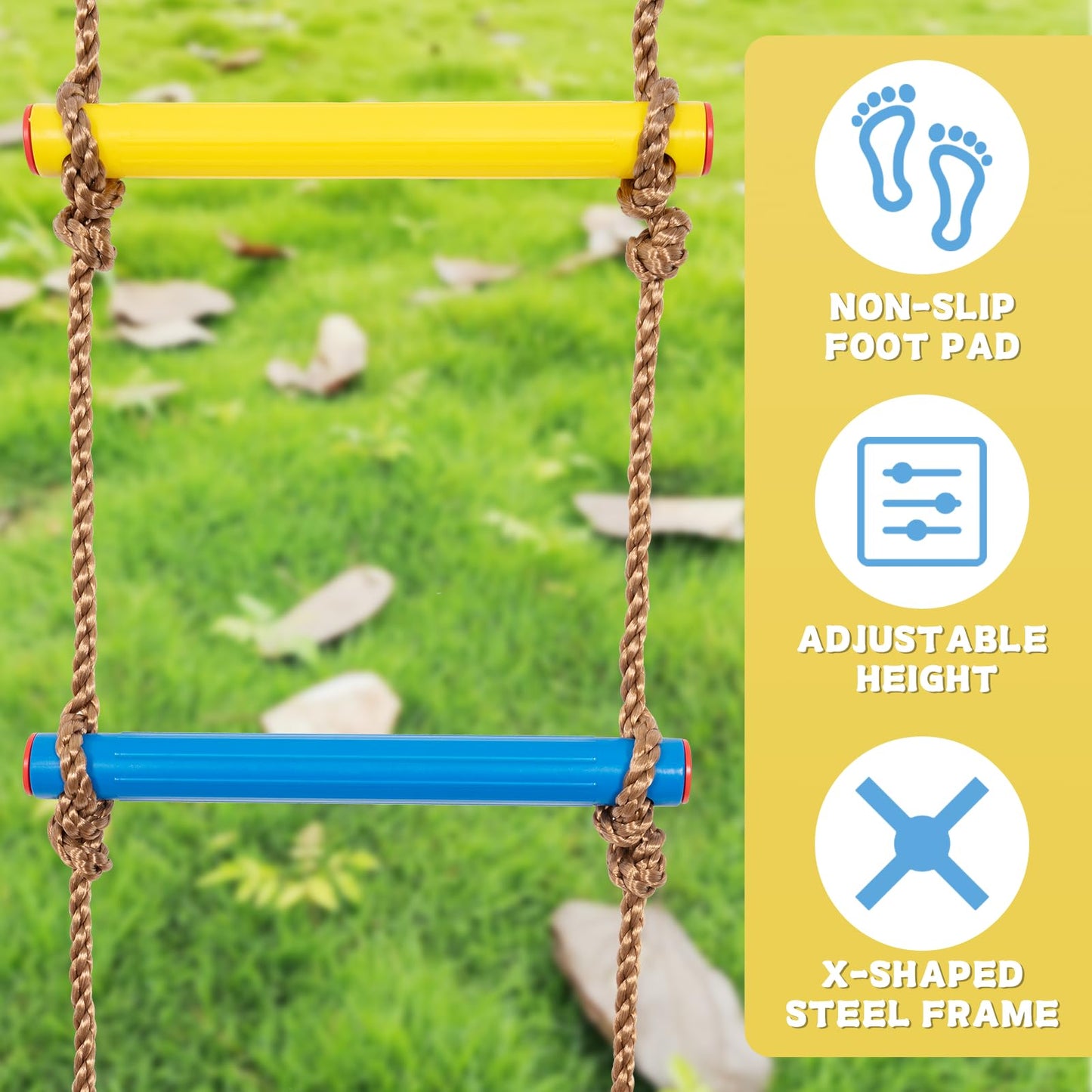 AKOZLIN 6.6FT Climbing Rope Ladder for Kids Hanging Climbing Ladder Rope Tree Swing with 1 Strap & 2 Carabiner Indoor and Outdoor Backyard Playground Play Swing