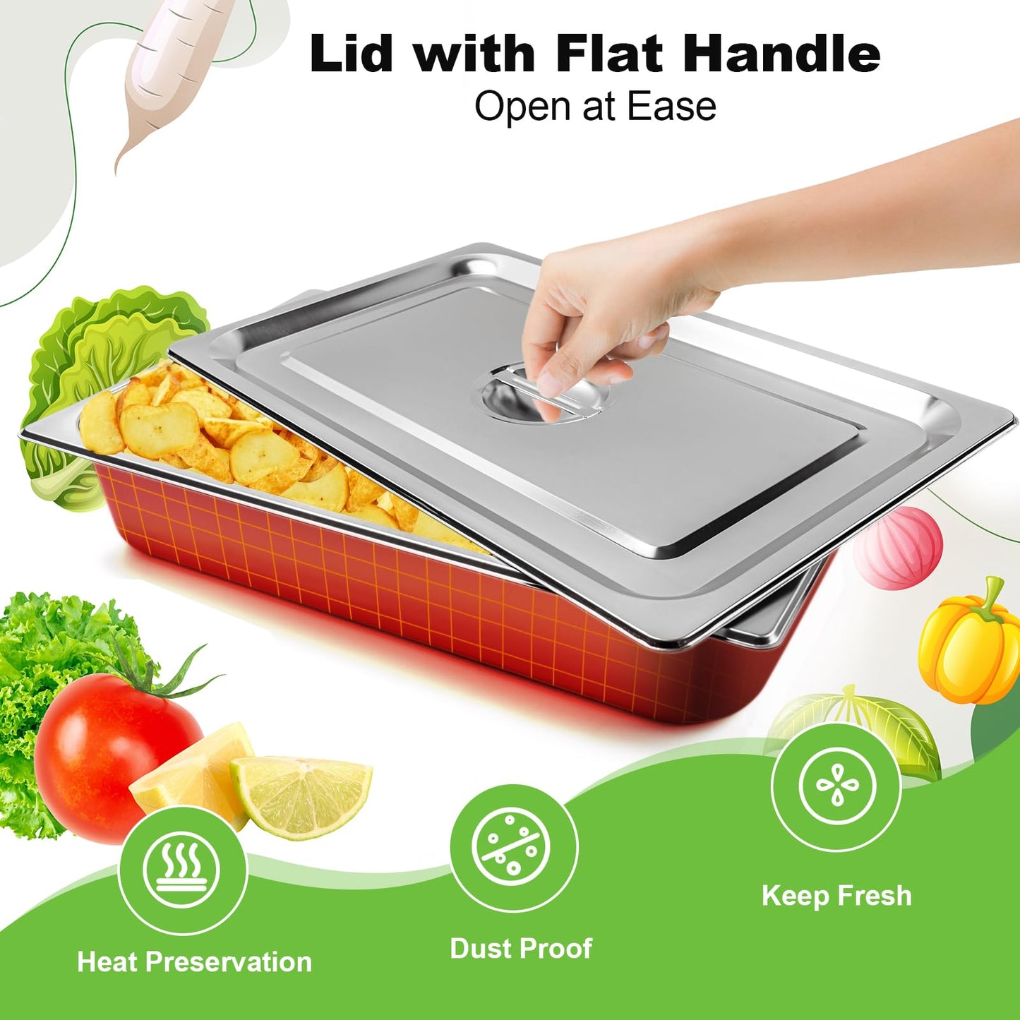 4 Pack Stainless Steel Hotel Pans 1/1 Full Size x 4" Deep Steam Table Pan 0.8 mm Thick with Lid Anti Jam Pan Stainless Steel Steamer Pan for Hotel Restaurant Buffet