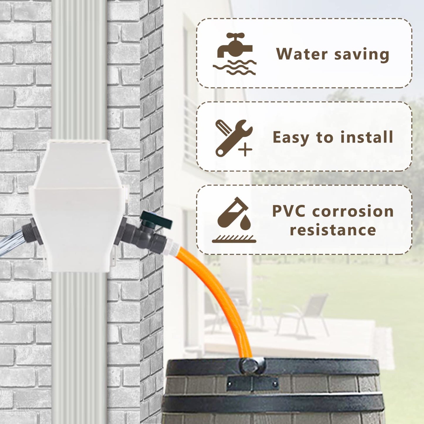 Rain Barrel Diverter, RainWater Collection System Fits for 2x3 or 3x4 Inch Downspout Diverter Colander, Tintsabo Upgrade Rain Barrel Diverter Kit with Filtration and PVC Spigot, White