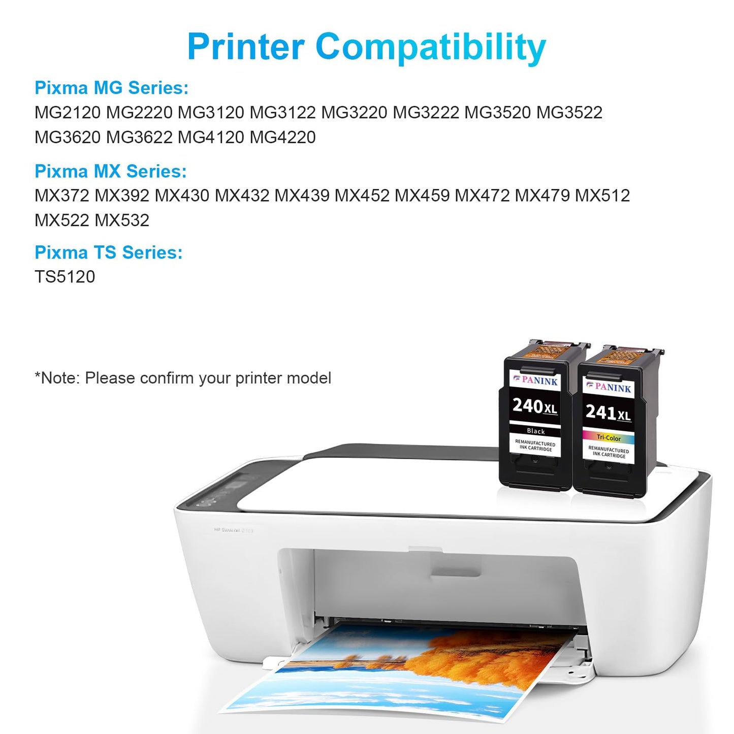 PANINK Remanufactured Ink Cartridges Replacement for Canon 240 241 240xl 241xl PG-240 XL CL-241 XL Combo Pack for Pixma MG3620 MG3600 TS5120 TS5100 MG3520 MG2120 MX452 MX472 MX512 Printer