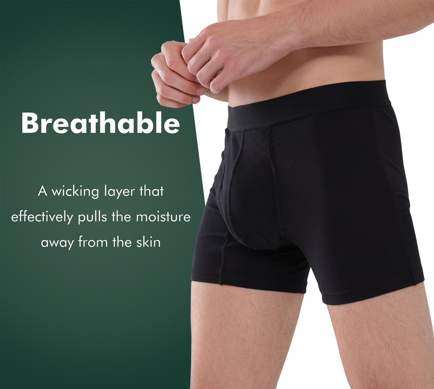 AIRCUTE Washable Absorbency Urinary Incontinence Underwear for Men Boxer Briefs for Bladder Leaks 60 ML 3 Pack, Black, X-Large