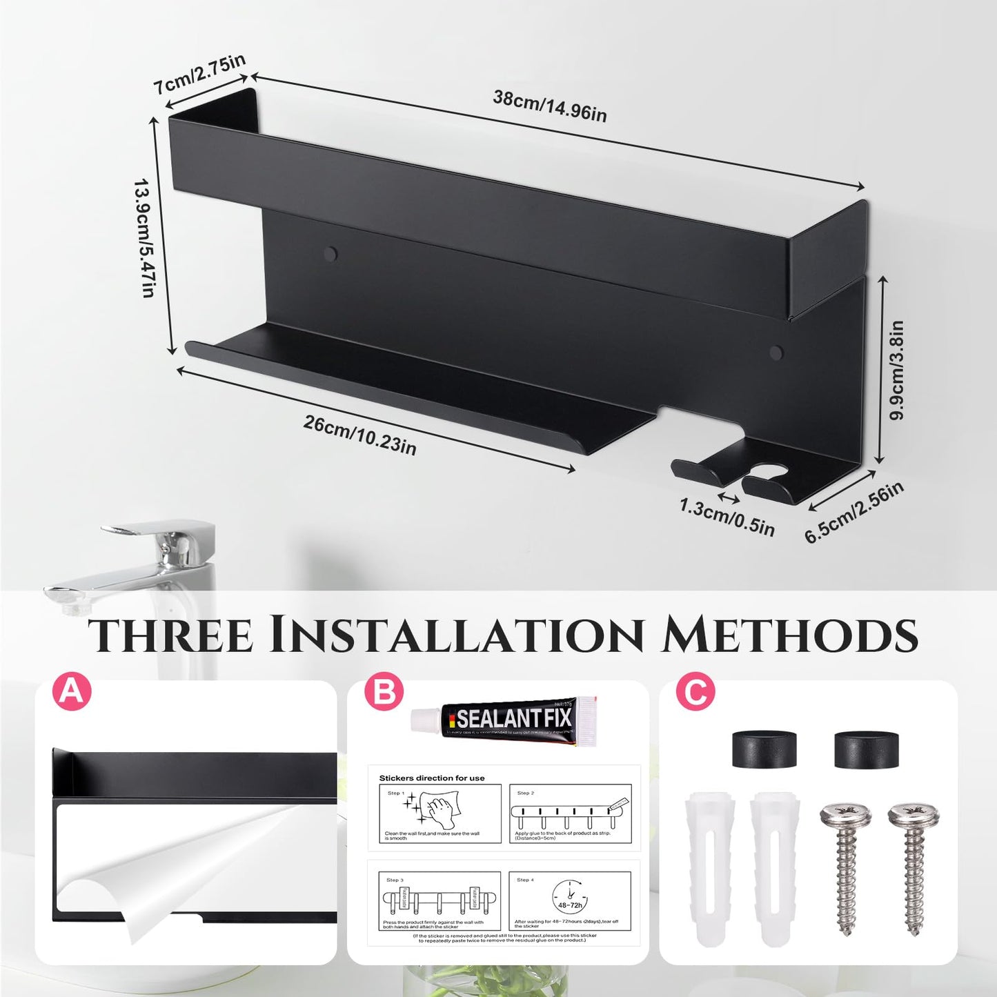 Hair Dryer Holder Wall Mount for Curling Iron Accessories, Hair Straightener Holder Black Hair Tool Organizer Blow Dryer Storage Rack for Home Bathroom Bedroom