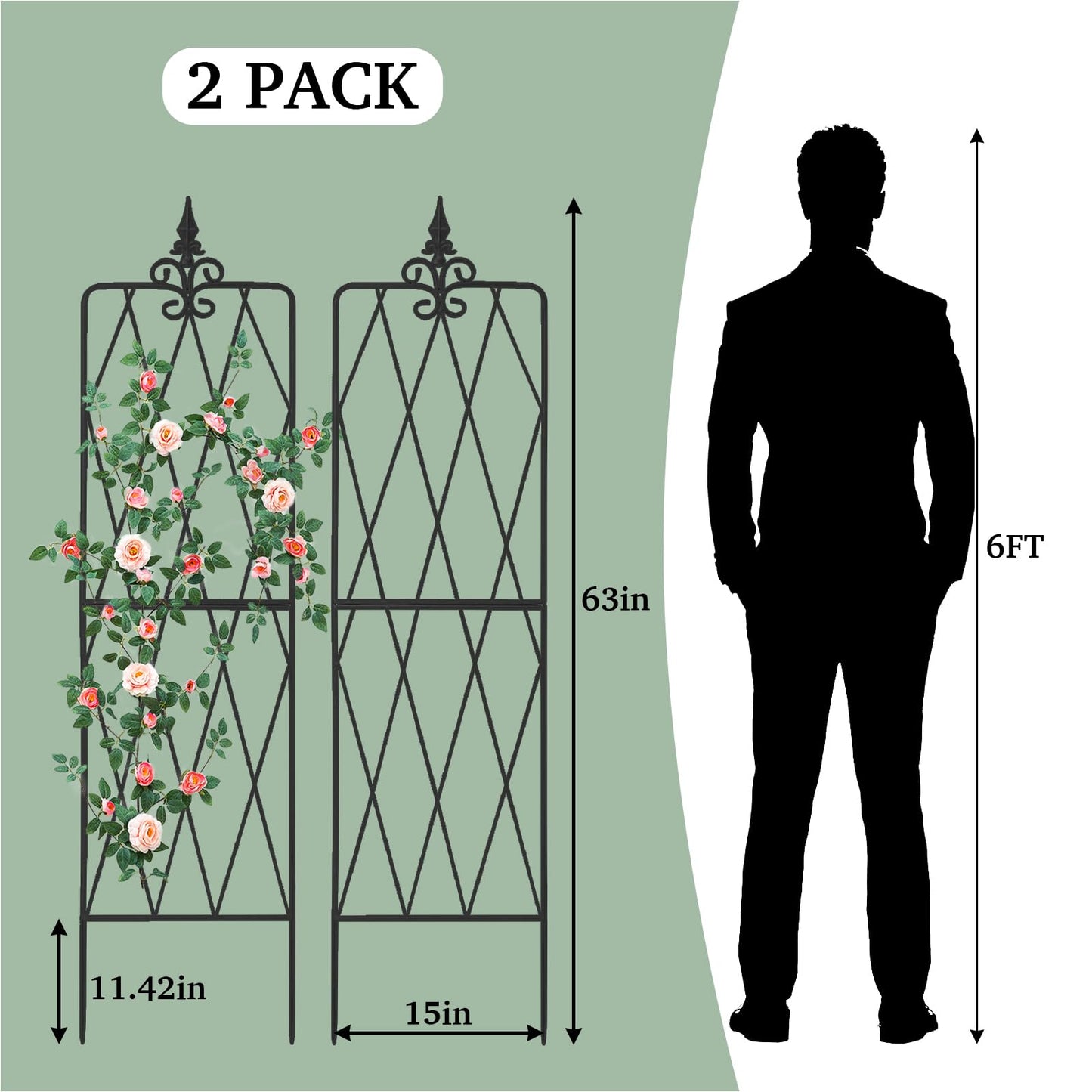 Garden Trellis for Climbing Plants Outdoor, Metal Garden Trellises, Decorative Fencing Flower Trellis with Durable Powder Coating for Vines Plant Rose, Vegetable Support (2, Pattern-A)