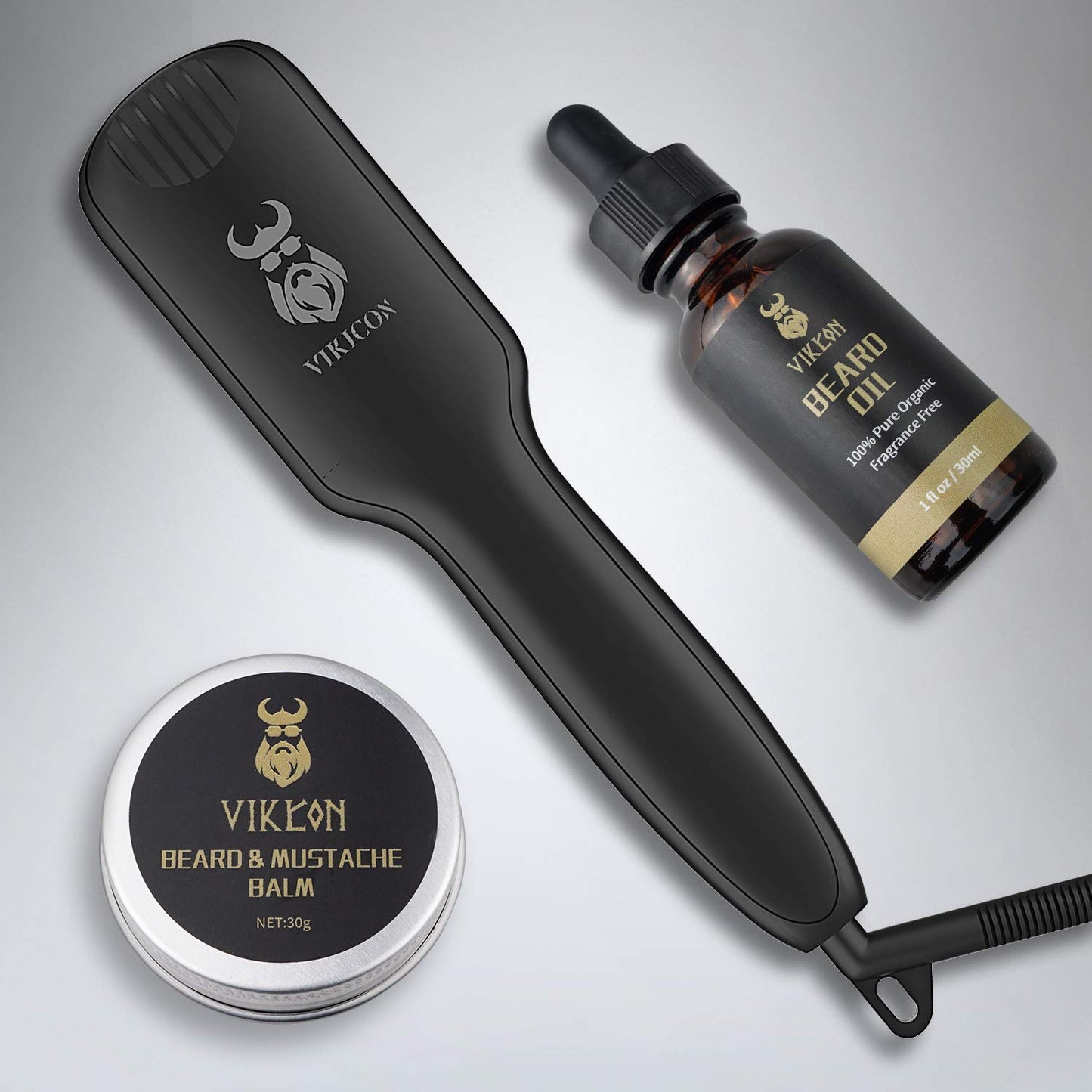 Beard Straightener w/FREE Beard Oil and Beard Balm for Men, Ceramic & Ionic Beard Straightening Comb with Fast Heating and Anti-Scald, Dual Voltage Heated Beard Brush LCD Display-Gift Set