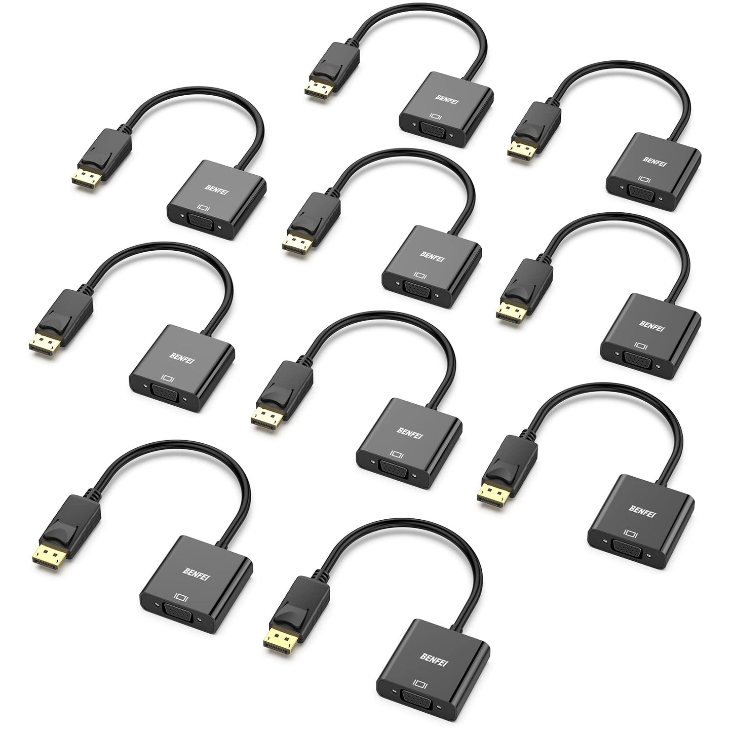 BENFEI DisplayPort to VGA 10 Pack,Gold-Plated Uni-Directional DP Computer to VGA Screen Adapter 1080P (Male to Female) Compatible for Lenovo, Dell, HP, ASUS