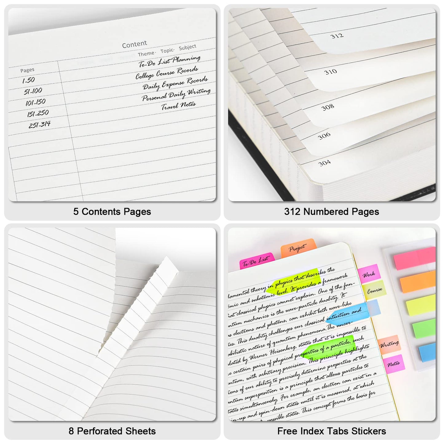 5 Pack Lined Notebook Journal for Women, 312 Numbered Pages Thick Notebooks Bulk, 100gsm No Bleed Paper Hardcover Leather Journal, College Ruled Notebook Set for Work Writing Travel, A5, Multicolor