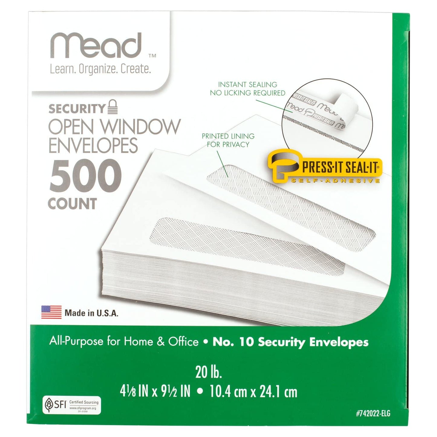 Mead Window Envelopes, Business Envelopes, Self Seal #10, Single Left Window, Peel and Seal Envelopes with Window, Security Tinted White Envelopes, 500 per Pack (742022)
