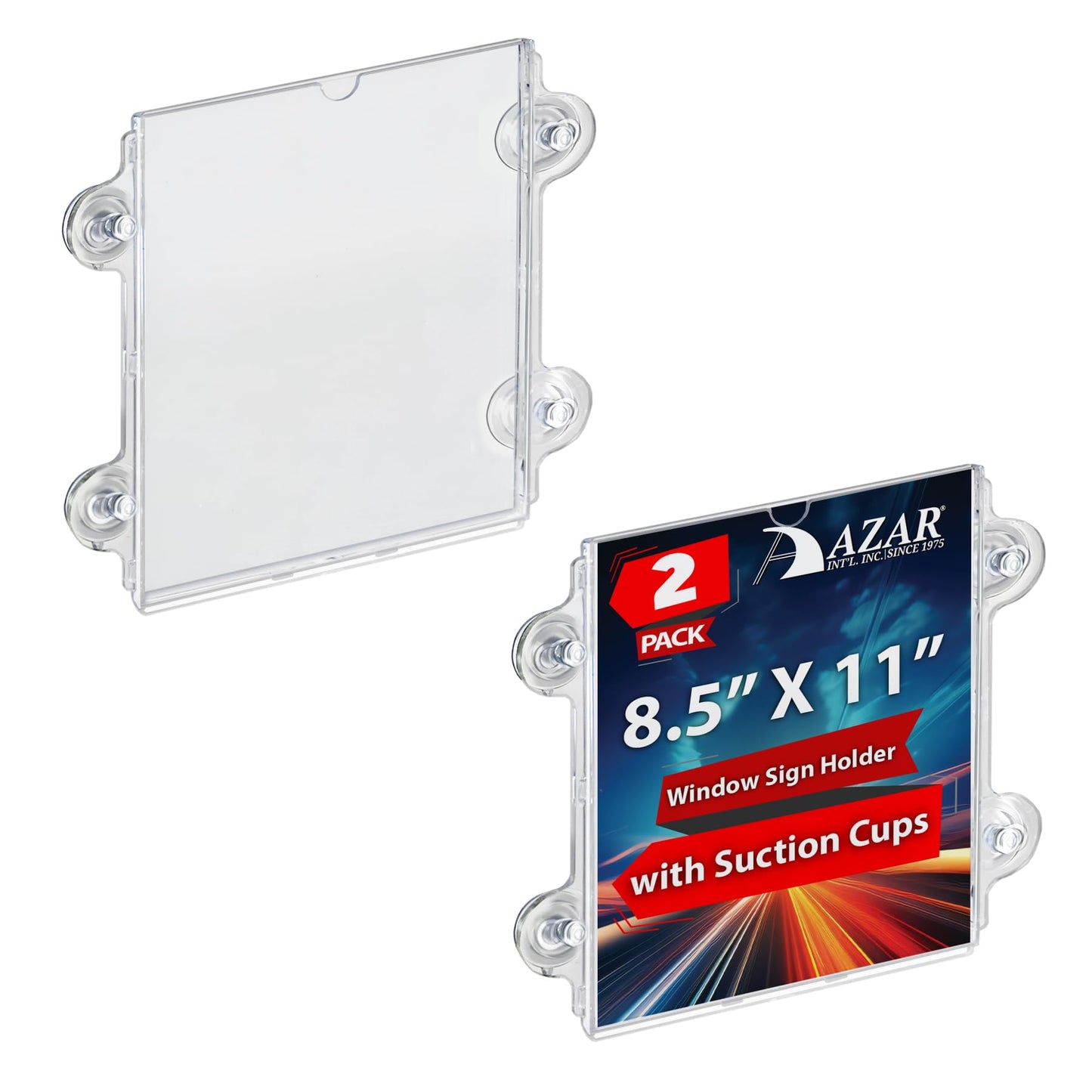 Azar Displays 106614 8.5" W by 11" H Acrylic Sign Holder with Suction Cups (2 Pack)