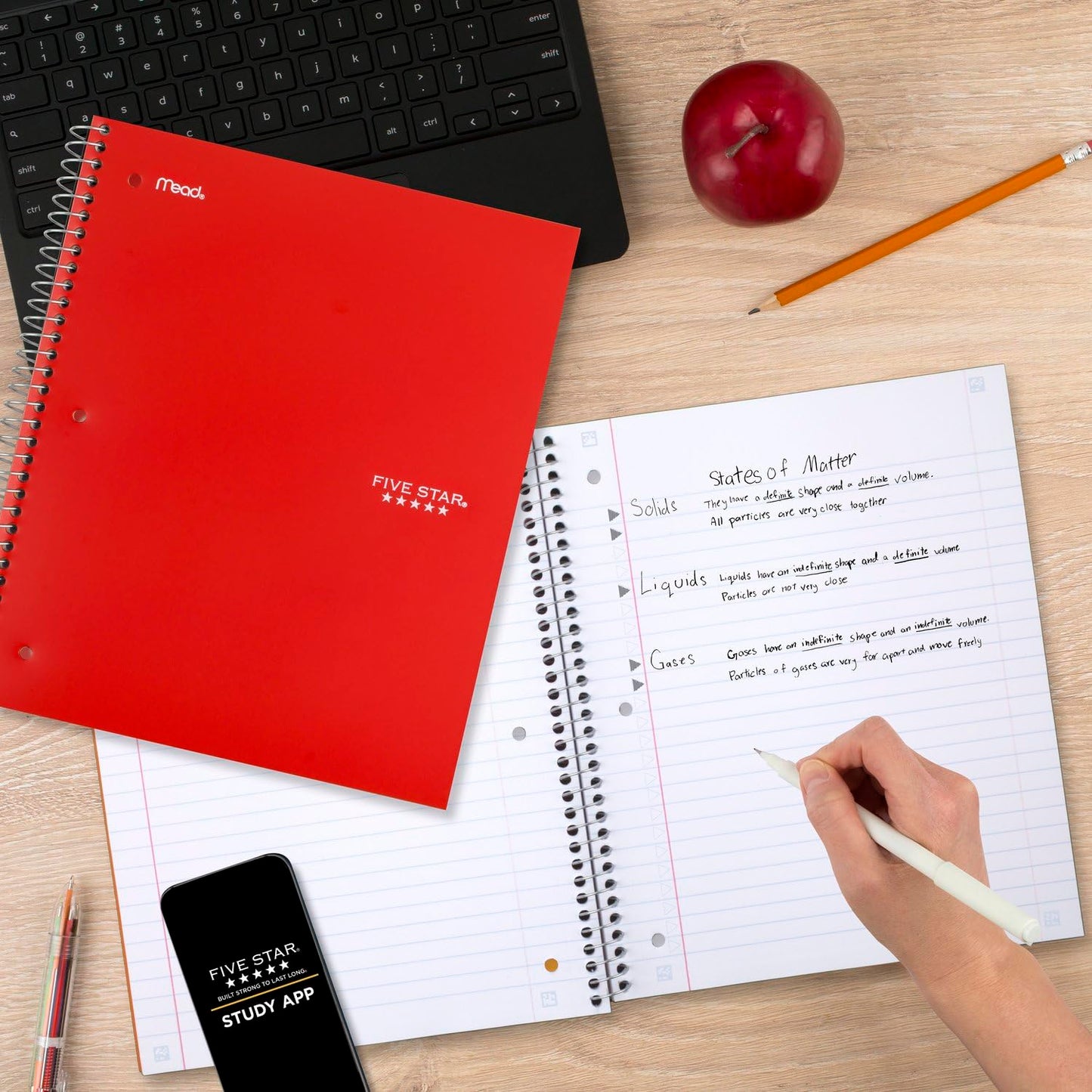 Five Star Spiral Notebooks + Study App, 6 Pack, 1 Subject, Wide Ruled Paper, Fights Ink Bleed, Water Resistant Cover, 8-1/2" x 10", 100 Sheets, Black, Red, Yellow, Purple, Green, Blue (38042)