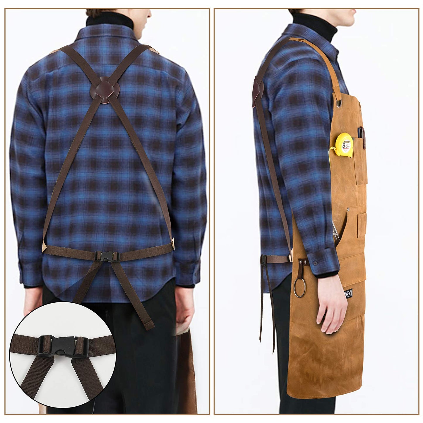 Woodworking Shop Apron with Magnetic Pocket,Waxed Canvas Work Apron for Men, Waterproof Carpenter Apron Cross- Back Strap & Adjustable from M to XXL