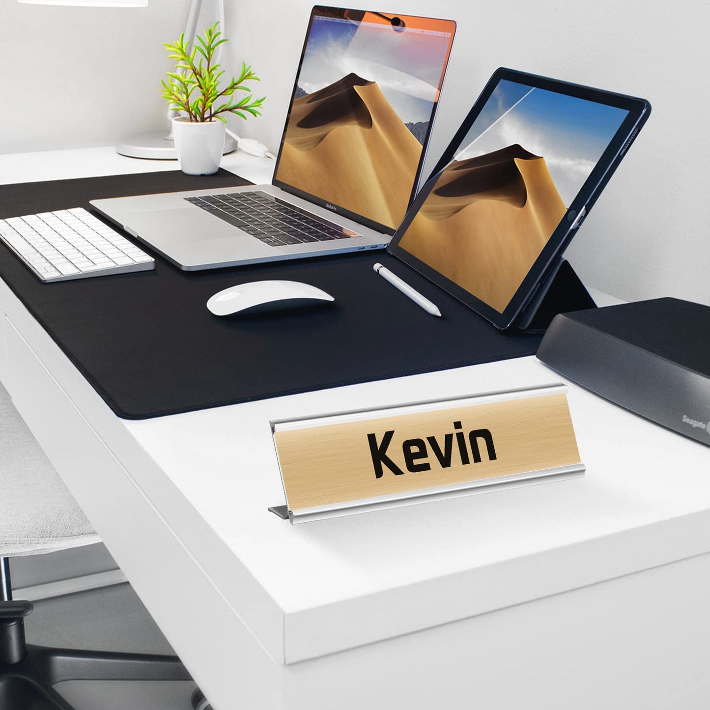 LEIFIDE 12 Pack Aluminum Name Plate Holder for Desk 2 x 8 Inch Blank Name Plates Office Business Desk Holder Desktop Table Display for End of Year School Business Office Teacher Classroom(Silver)