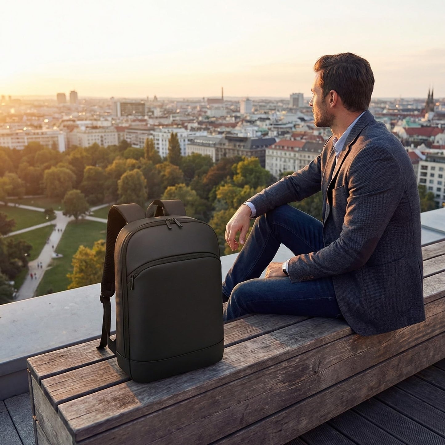 Expandable Laptop Backpack for Men, 15.6 Inch Business Computer Bag, Professional Backpack with Luggage Strap, Water-Resistant Daypack for Office, Travel & Commute (Black)