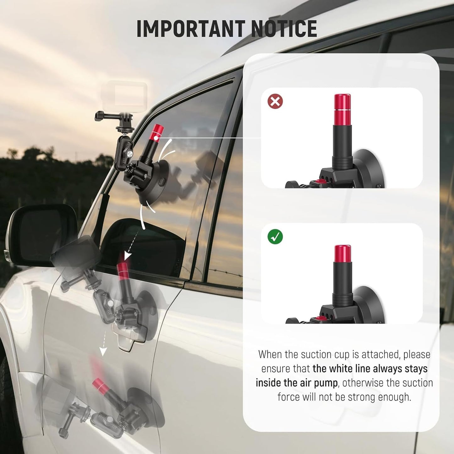 NEEWER Triple Suction Cup Car Mount Kit with 2in1 Extension Pole/Selfie Stick, Quick Release Outside Windshield Magic Arm Camera Mount with Action Camera Adapter Compatible with GoPro Insta360, CA065