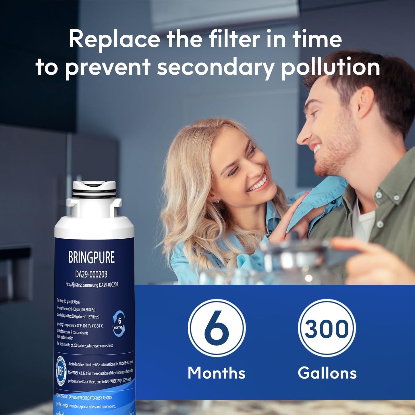 Samsung DA29-00020B Refrigerator Water Filter, Certified by NSF 42/372, Replacement for Samsung DA29-00020A, DA29-00020B, HAF-CIN/EXP, HAF CIN, 46-9101, 9101 (3 Packs)