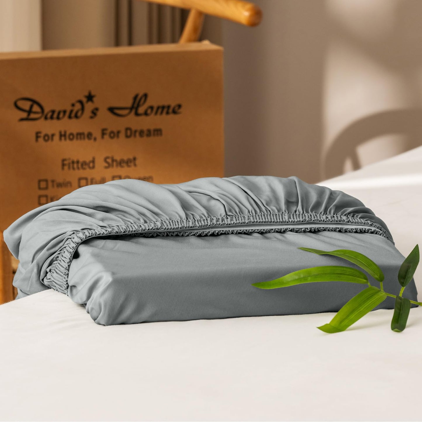 David's Home Cooling Fitted Sheet King Size, 100% Rayon Derived from Bamboo, 16" Deep Pocket 2.5cm Wider Elastic, Luxury Smooth Silky Soft Breathable Bottom Sheet for Hot Sleeper, Gery