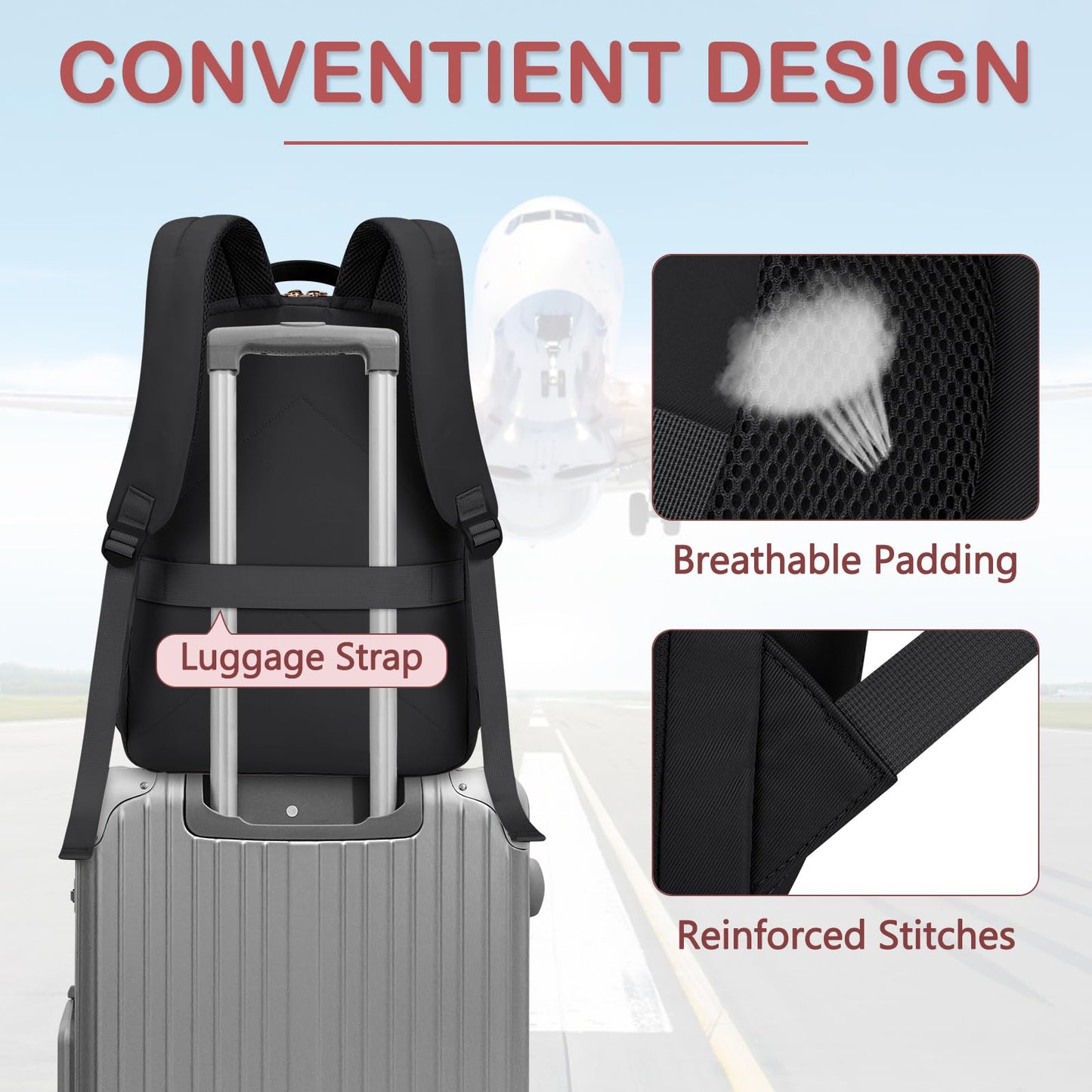 Laptop Backpack for Women 15.6 Inch Travel Backpack With USB Port, Lightweight School Backpack Waterproof Computer Bag for School Work Travel, Black