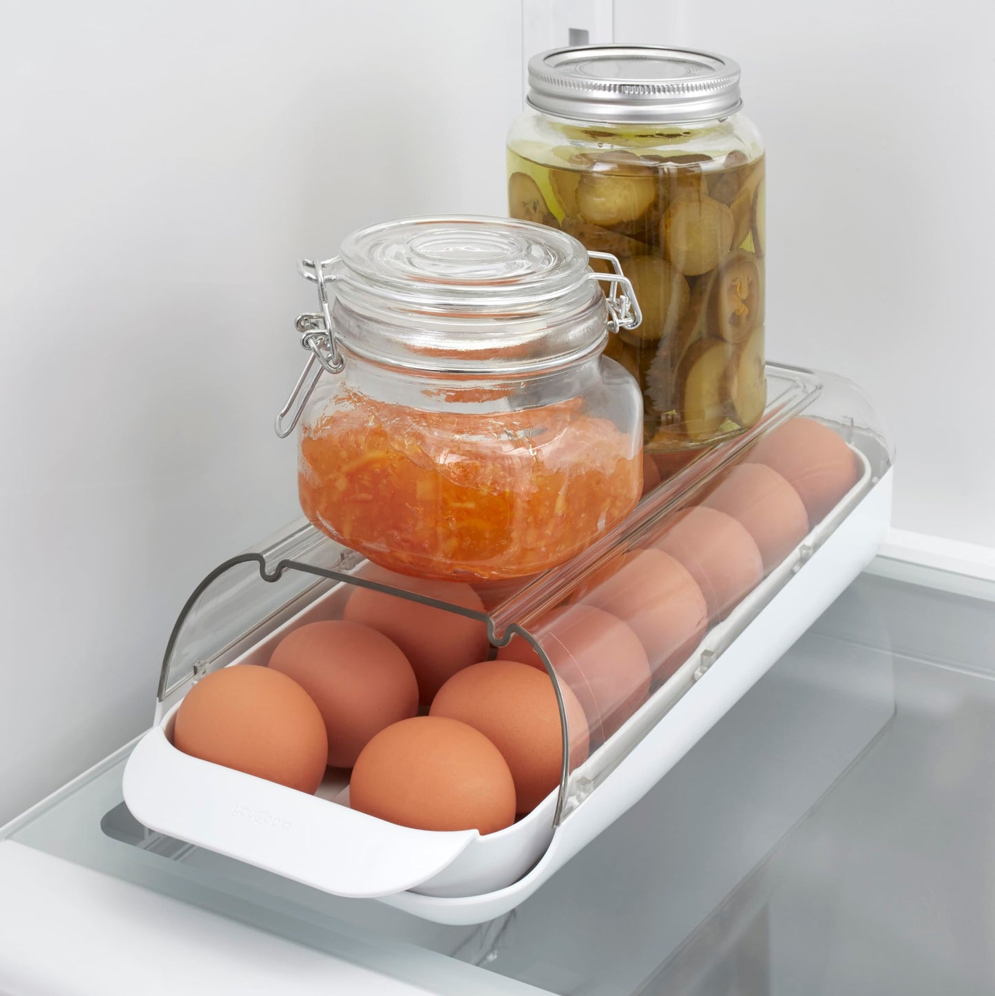 YouCopia FridgeView Rolling Egg Holder, Stackable Dispenser and Organizer for Refrigerator Storage, White