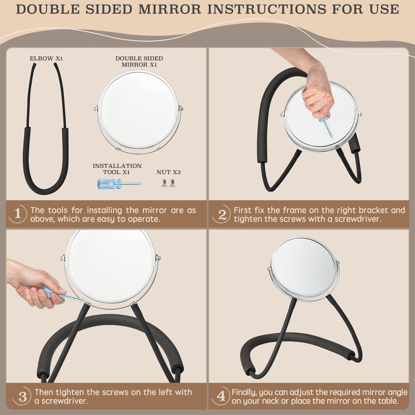 XWZMR Double Sided Mirror to See Back of Head,Big Size 360°self Haircut Hands Free Adjustable Mirror,Standard Viewing and 5X Magnification for Women Man,Arm Flexible to Around The Neck