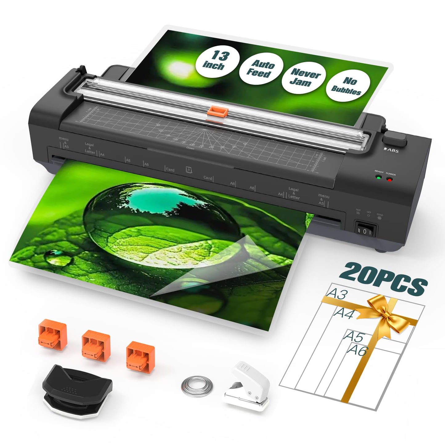 Oidozac 11 x 17 Laminator Machine with Auto Paper Feed, Never Jam A3 Plastifieuse Thermique, 10-in-1 Lamination with 20 Laminating Sheets, Cutter, Trimmer, Corner Rounder for Office School Home, Black