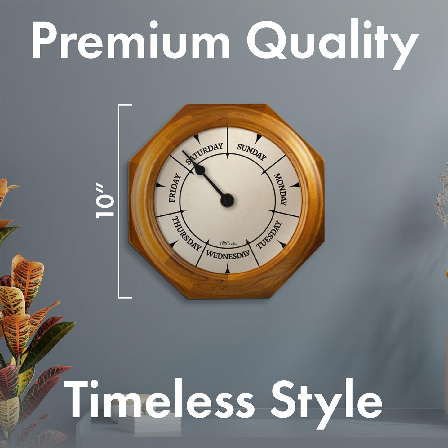DayClocks Classic Day of The Week Wall Clock with Solid Wood Frame – Calendar Day Clock – Ideal Retirement Gift for Men & Women – Oak, 10"