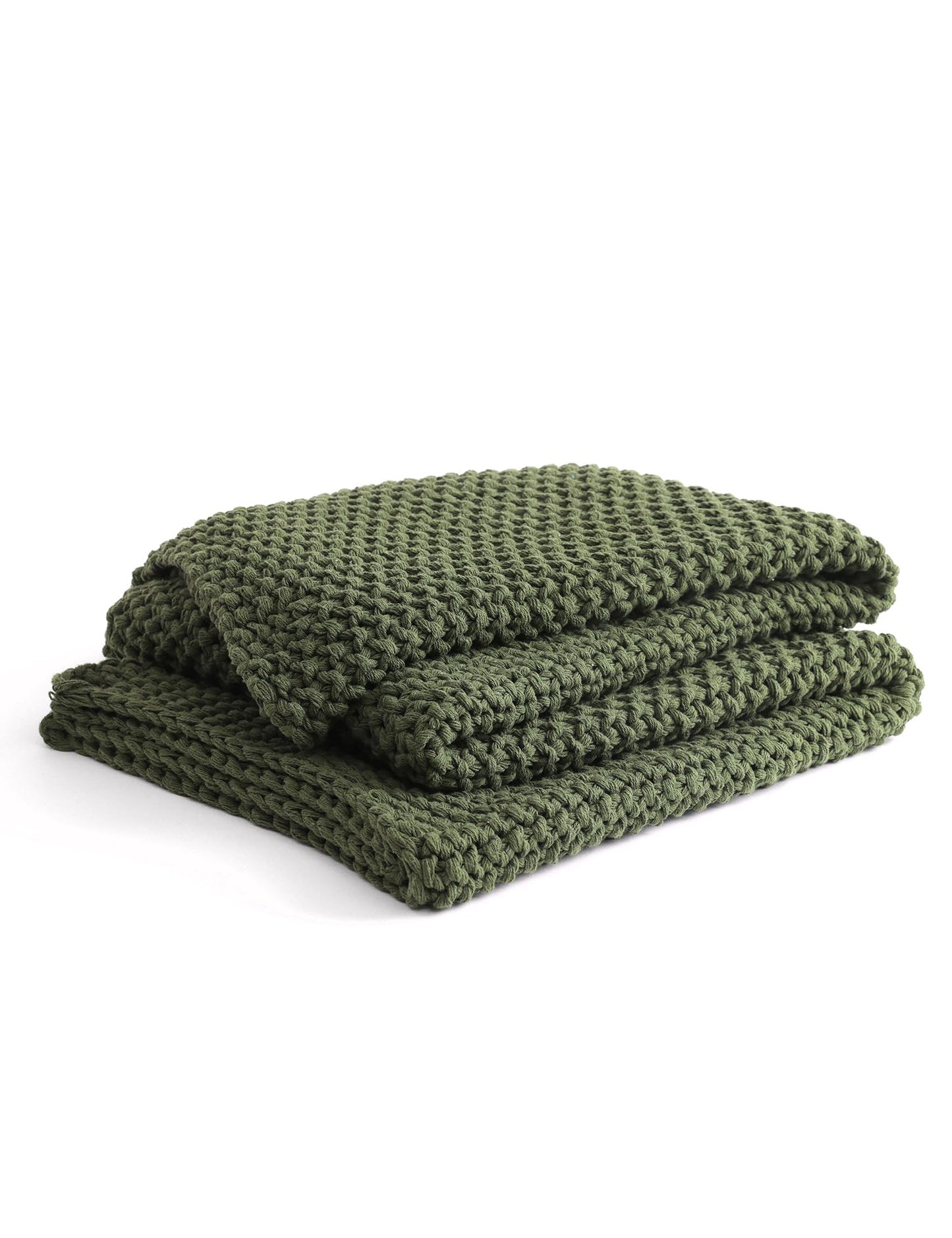 YnM Chunky Cotton Knit Throw Blanket, Cable Knit Throws for Bed Couch Sofa, Decorative Piece for Farmhouse Modern Boho Rustic Scandinavian Chic Vibe, Pine Green 60x80 Inches