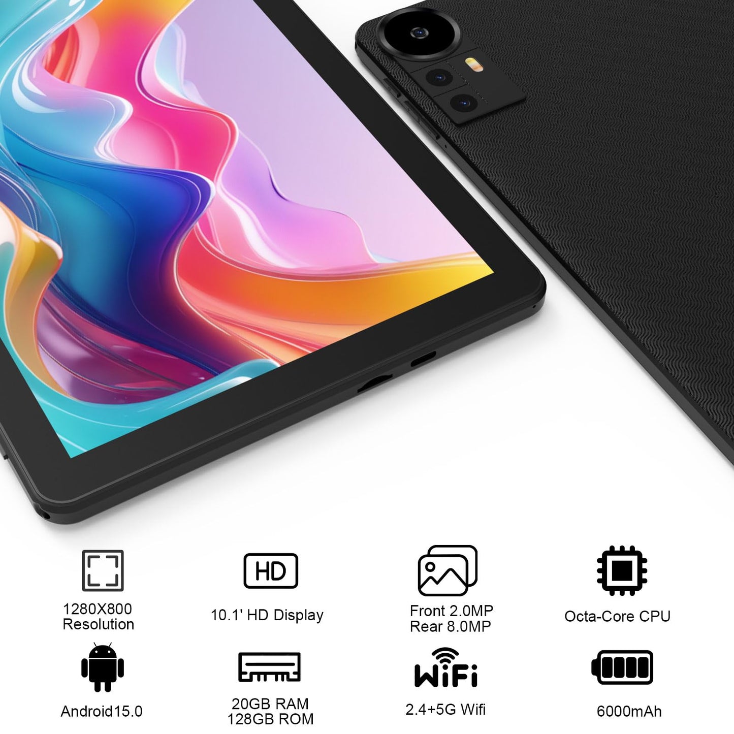 10 Inch Android 15 Tablet, Newest 18GB RAM+128GB ROM/2TB Expandable Tablets PC, 2 in 1 Tablets with Keyboard, Mouse, Case, Stylus, Quad-Core 2.0GHz CPU HD Screen, 5G WiFi 6 BT 5.0, 8MP Camera Tableta