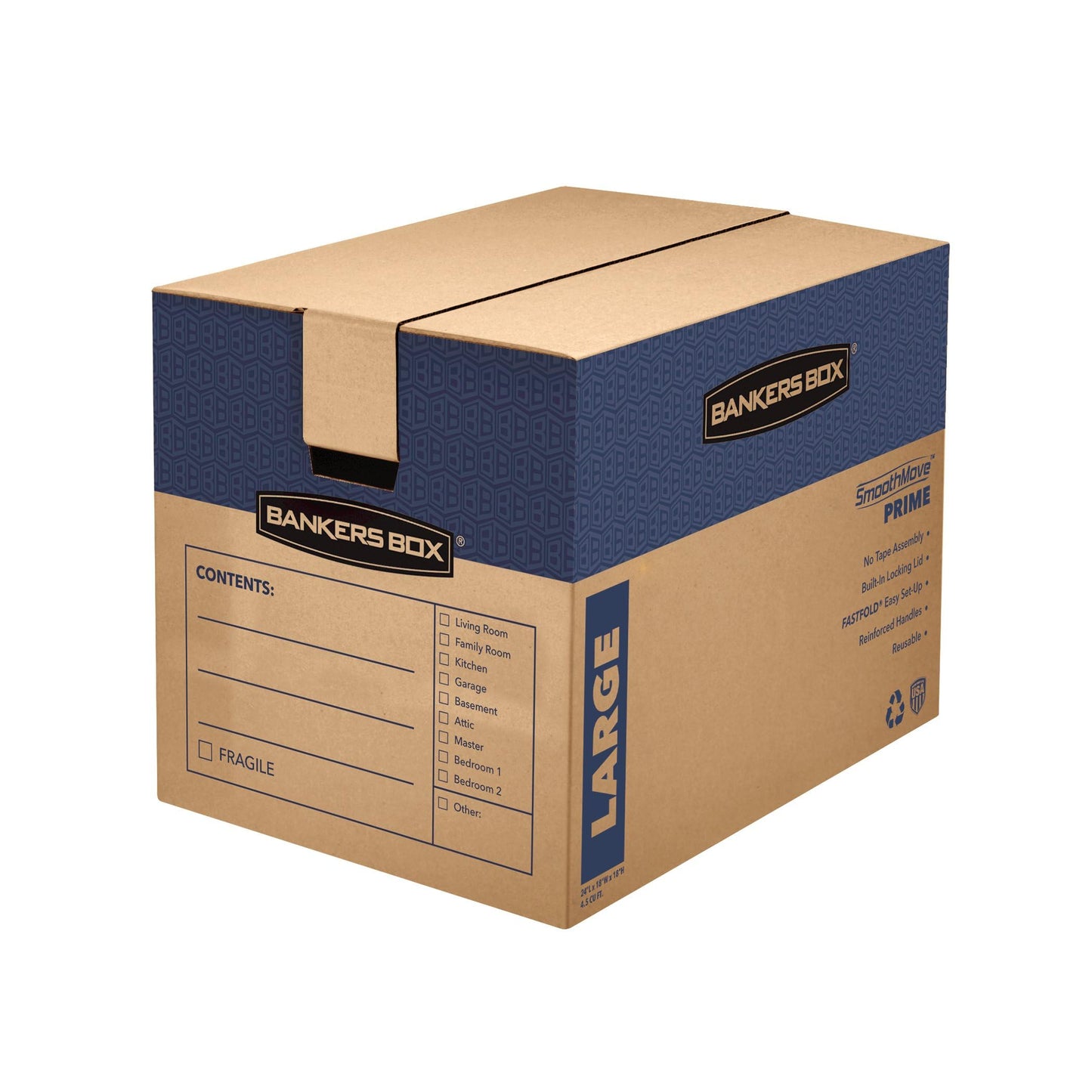 Bankers Box SmoothMove Prime Moving Boxes, Tape-Free and Fast-Fold Assembly, Large, 24 x 18 x 18 Inches, 6 Pack (0062905)
