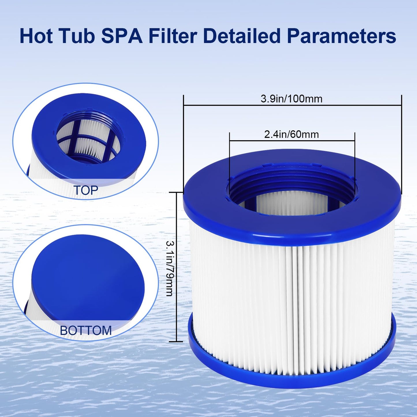 Hot Tub Replacement Filter Cartridges - Compatible with All RELXTIME, ALEKO, Wejoy, Aquaspa Hot Tub More - Screw-in Spa Filters for Inflatable Hot Tubs & Massage Pools (8 Pack)