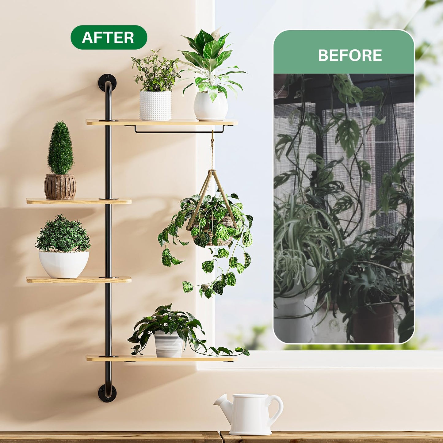 Window Shelf for Plants, YUOROS 4-Tier Rotating Window Sill Plant Shelves Stand Plant Wall Holder with Hanger