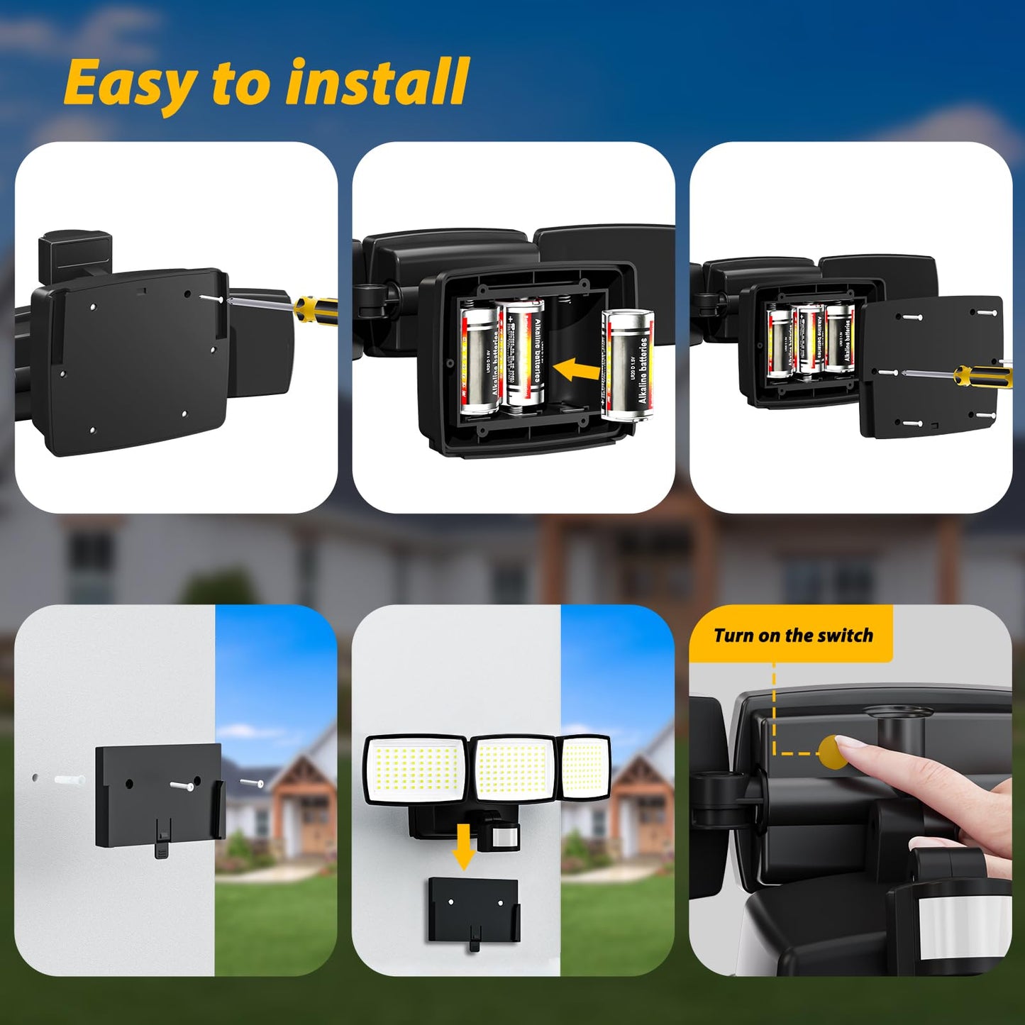 AIXPI Battery Operated Motion Sensor Outdoor Lights, 1500LM Wireless Flood Lights, IP65 Waterproof Security Lights, Motion Detector Lights for Outside, Yard, Garage 1Pack