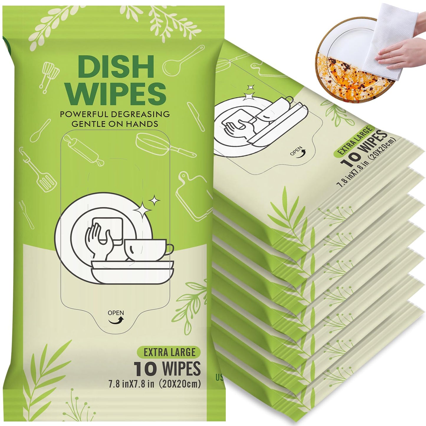 Creatyi 8 Pack Dish Wipes Camping Dish Wipes Travel Dish Soap Camp Kitchen Wipes Portable Cleaning of Plates, Bowls, Tableware and Ktchenware for Travel Camping (80 PCS)