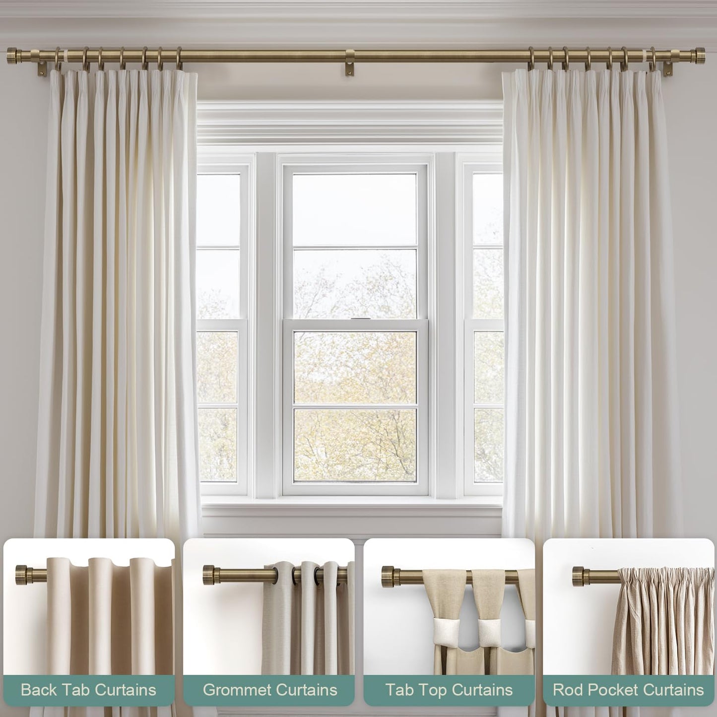 2 Pack Antique Bronze Curtain Rods for Windows 72 to 144 Inches Adjustable Heavy Duty 1" Diameter Window Curtain Rod with Solid Metal Finials for Outdoor Farmhouse Bedroom Kitchen Living Room