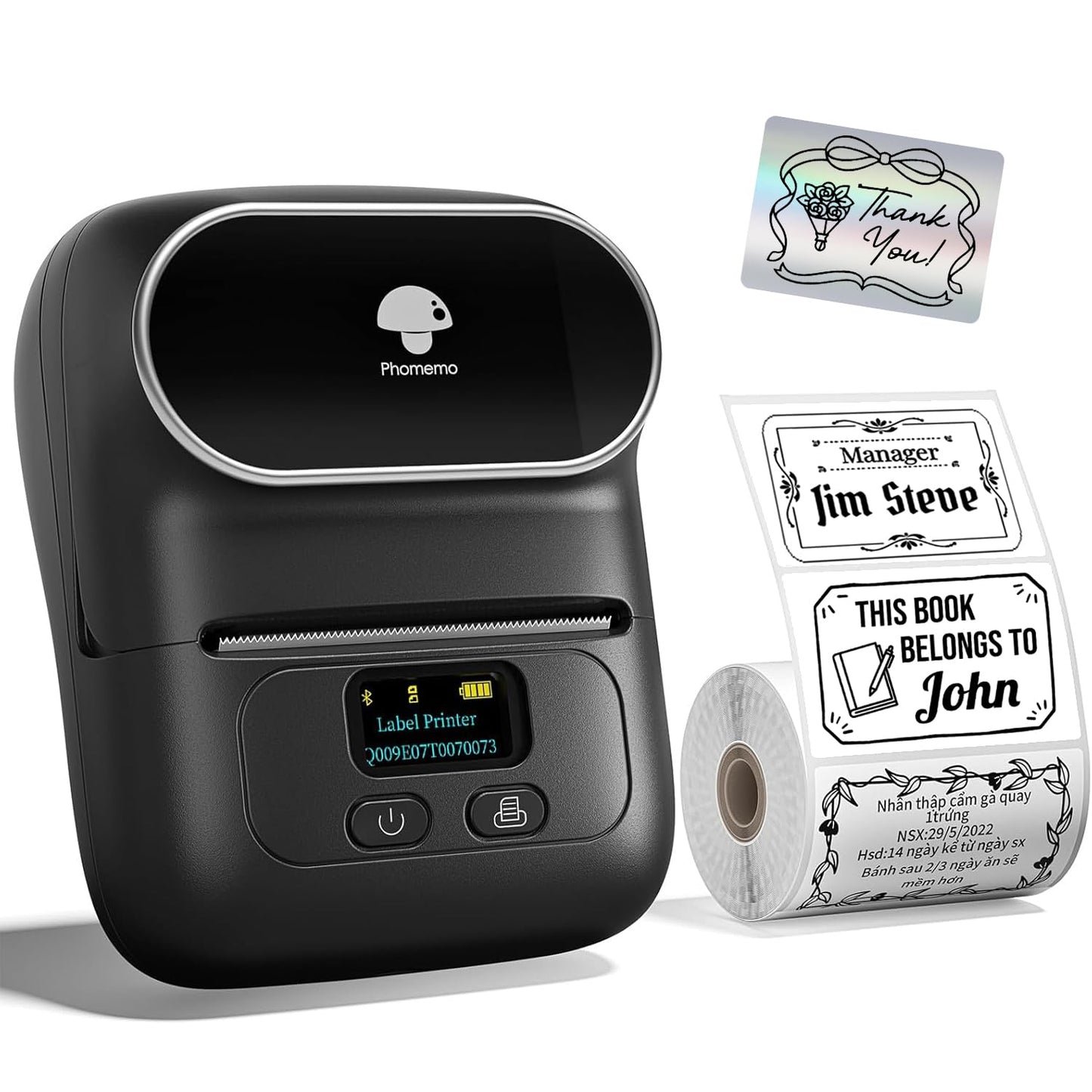 Phomemo M110 Label Printer with Tapes, 2 Inch Portable Thermal Label Maker for Home School Office Small Business Address, Barcode, Crafts, Retail, Support Smart Phone & Computer Connectivity